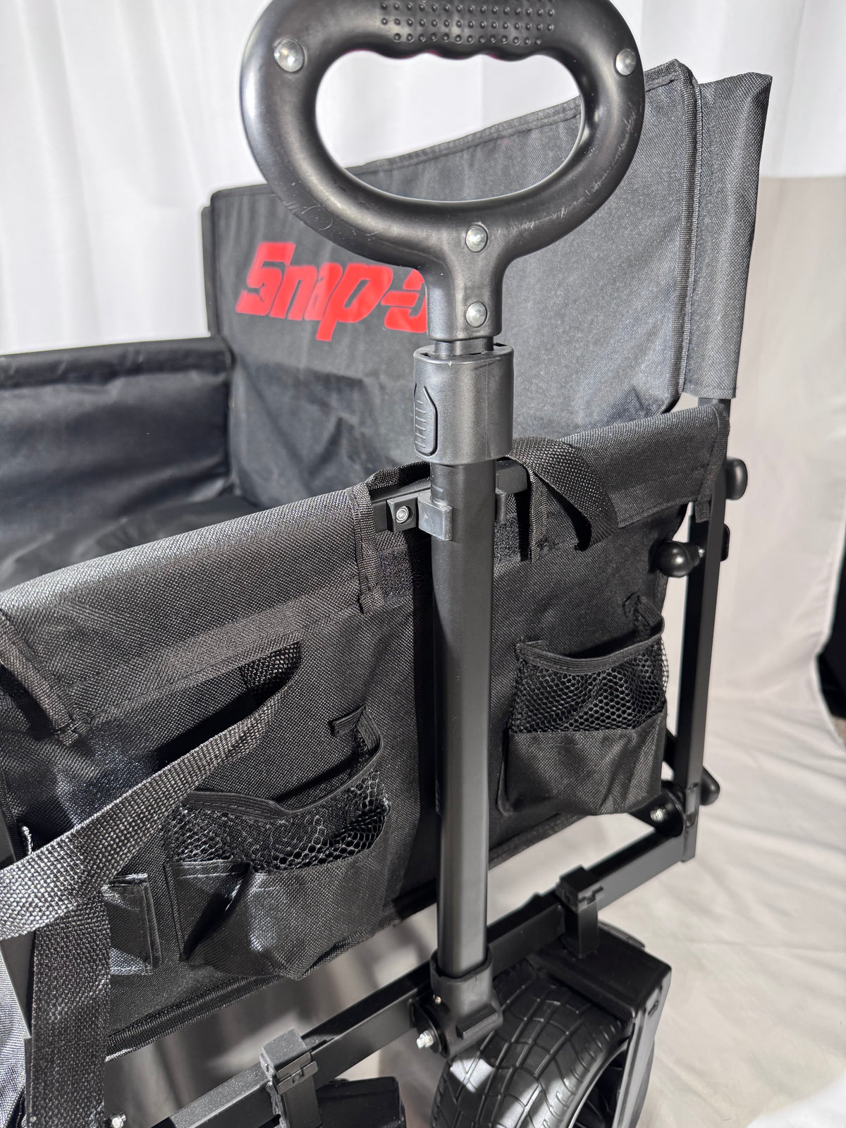 Snap-on Black Collapsible Utility Beach Wagon with Built-In Bench Seat – Foldable Travel Wagon