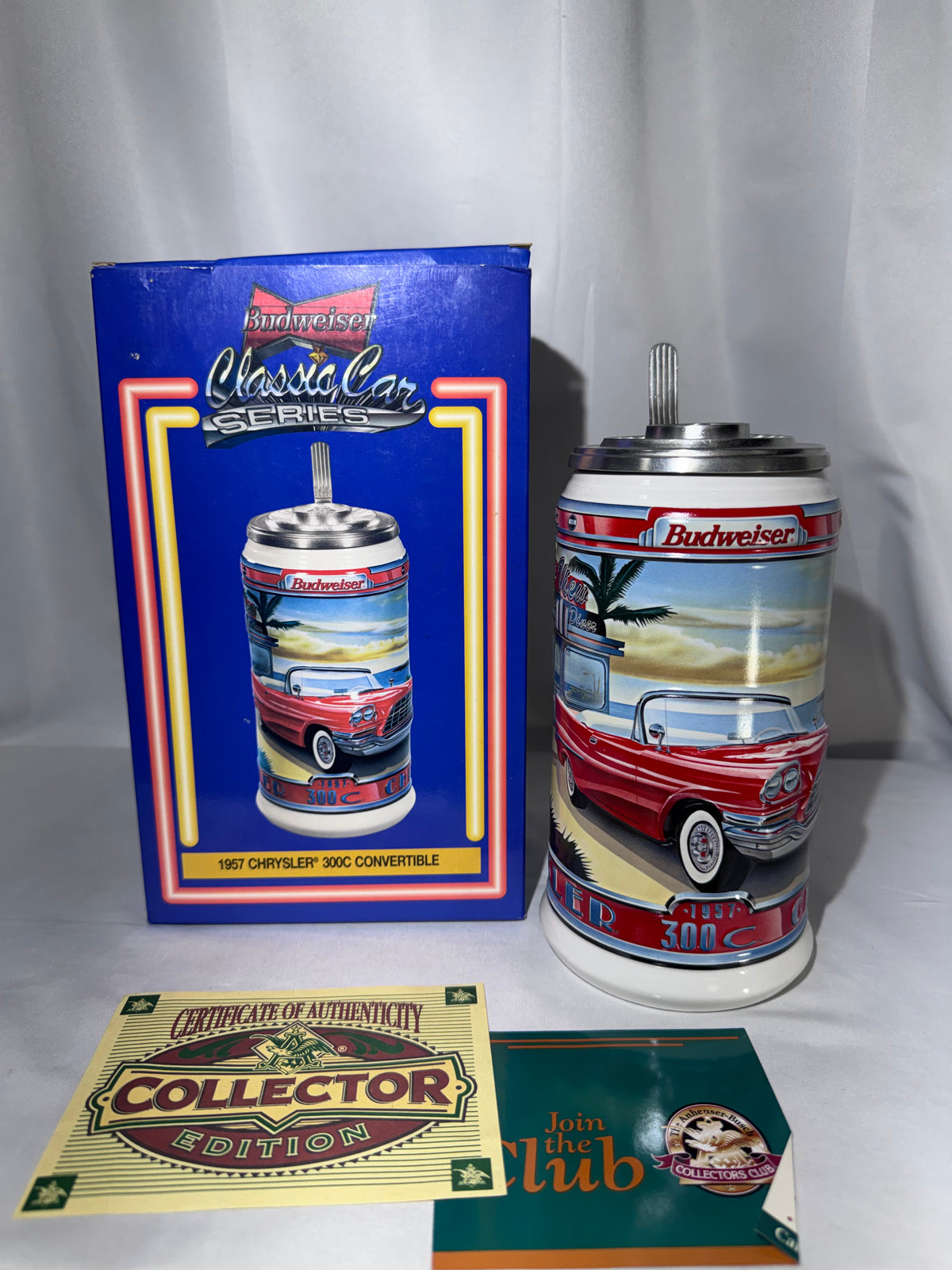 Budweiser 1957 Chrysler 300C Convertible Beer Stein – Classic Car Series – 2003 – Box & COA