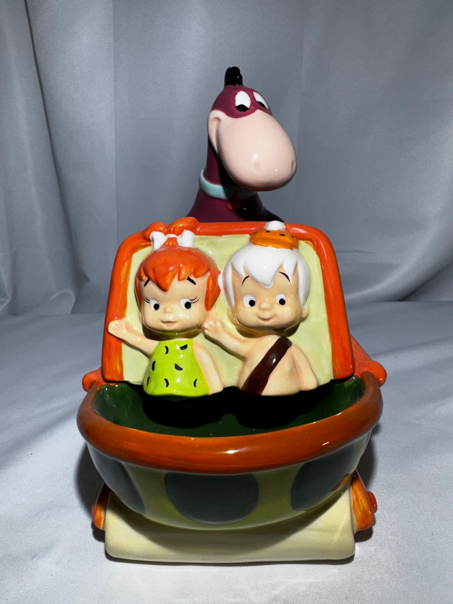 Westland Flintstones Dino Carriage Cookie Jar Bam Bam Pebbles w/ Box Hanna-Barbera