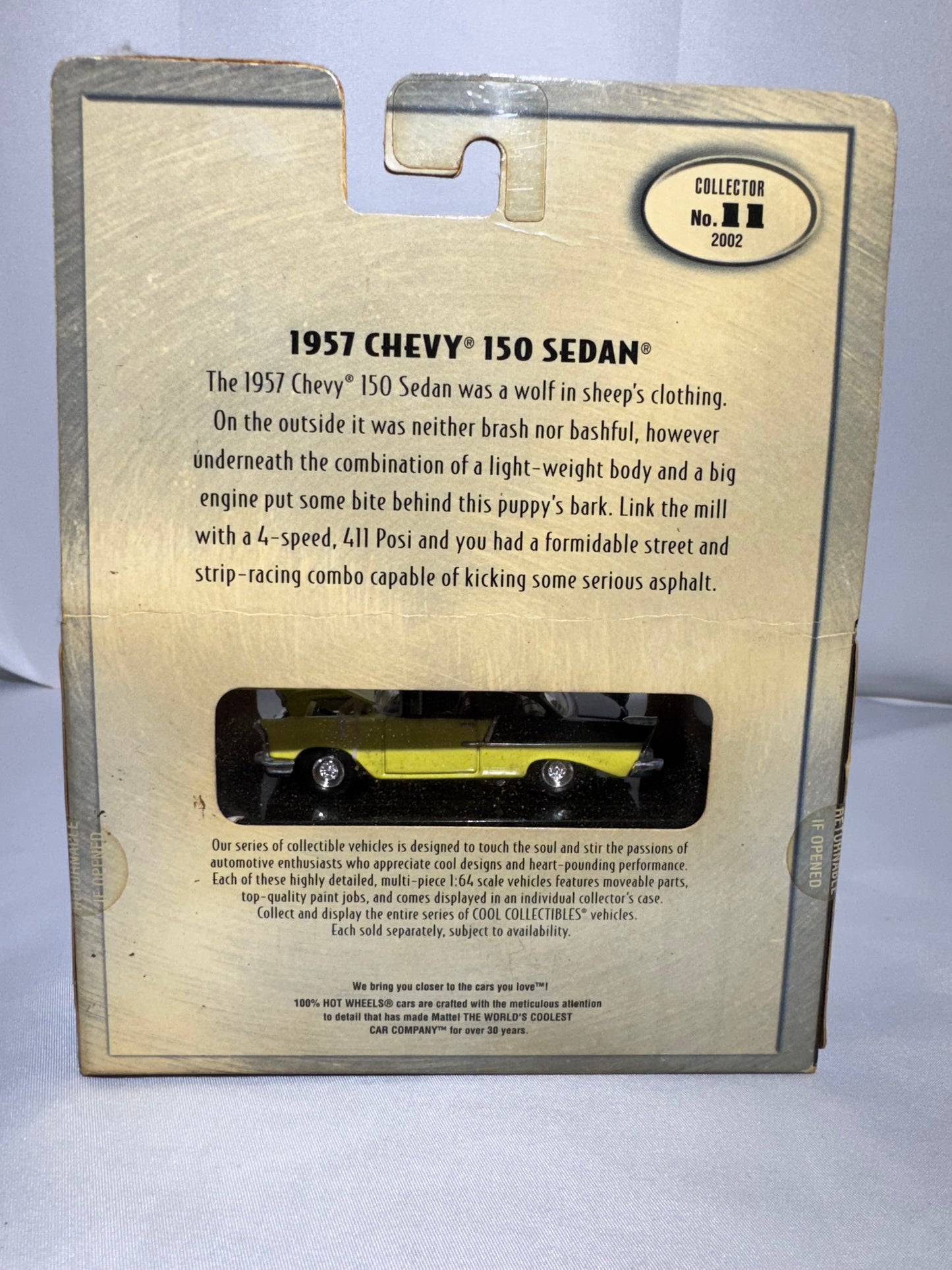 Hot Wheels 1957 Chevy 150 Sedan – Yellow and Black Limited Edition Diecast (2000 Mattel)