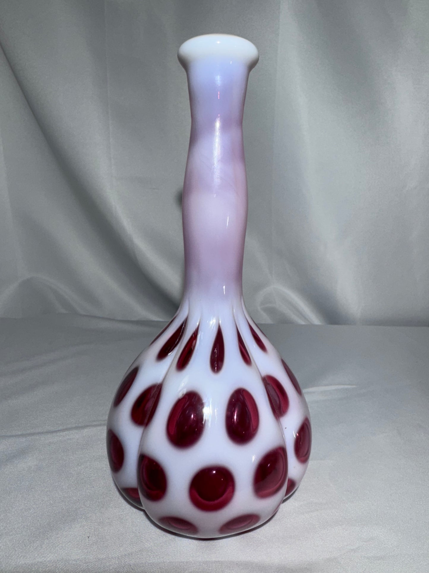 Vintage Fenton Cranberry Opalescent Coin Dot 8.5” Barber Bottle