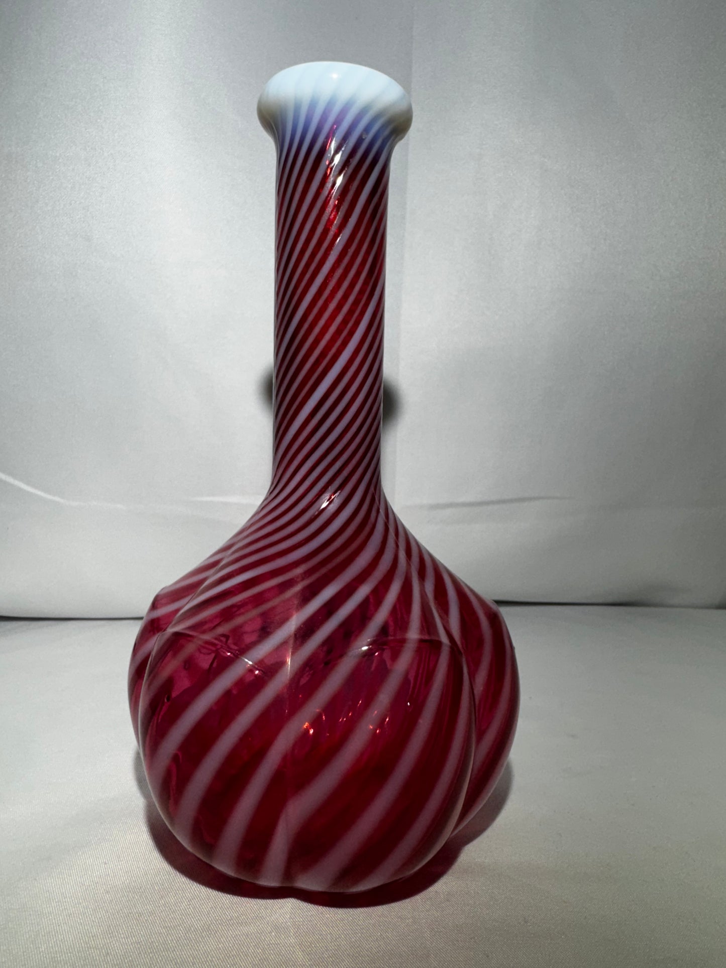 Vintage Fenton Cranberry Opalescent Swirl Barber Bottle – 7.5”