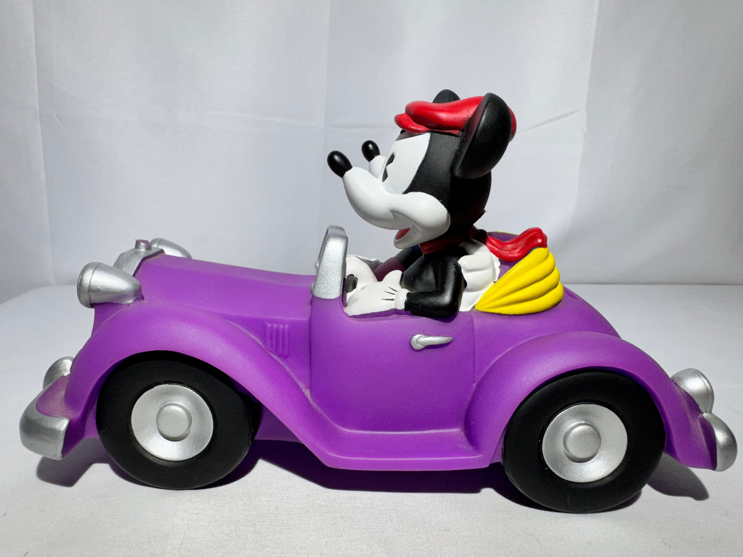 Vintage Mickey & Minnie Mouse Convertible Coin Bank – Classic Purple Car, Original Stopper