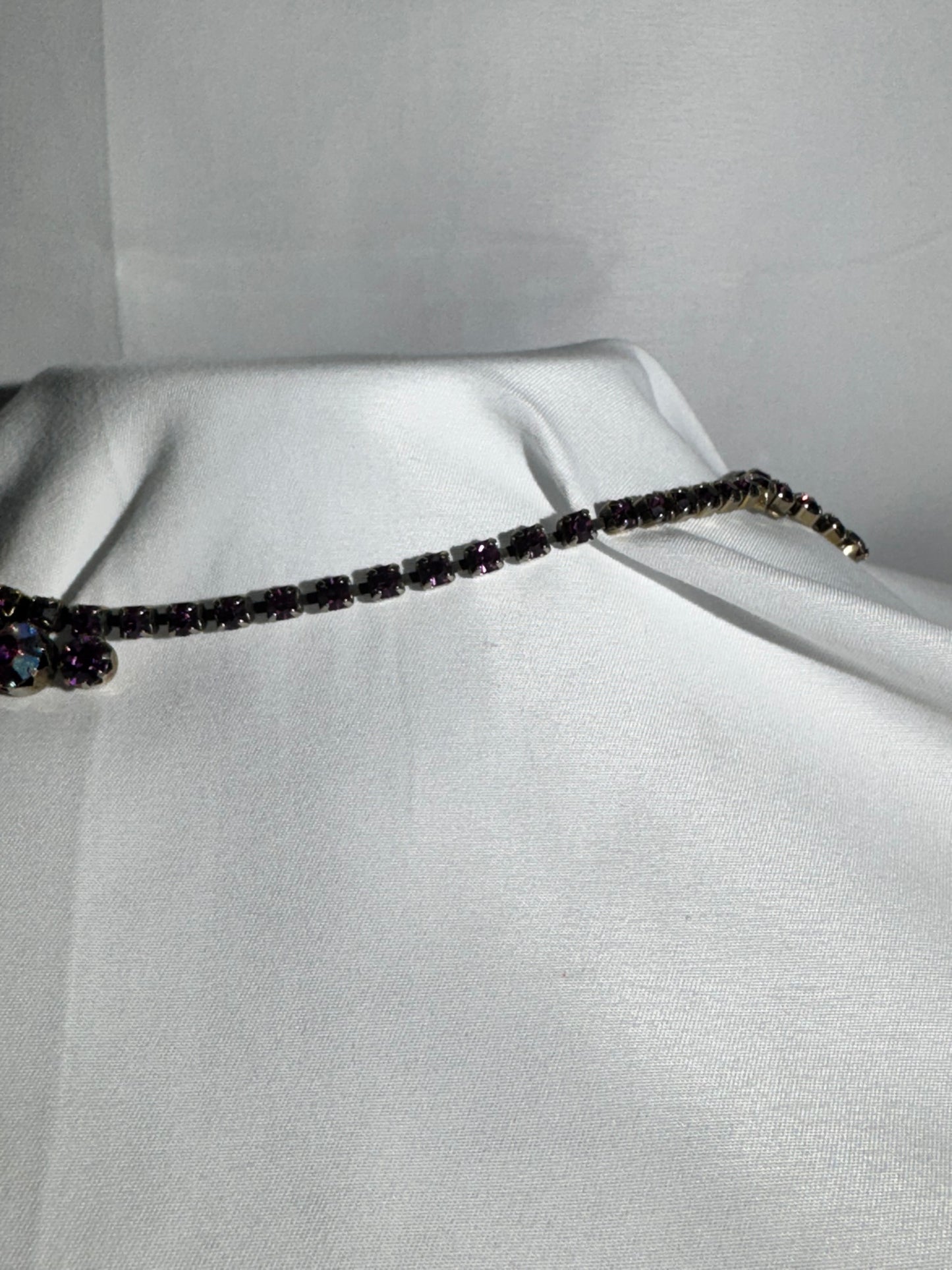 Vintage Purple Rhinestone Necklace – Adjustable 17” – Dark Silver Tone Setting- Women Jewelry