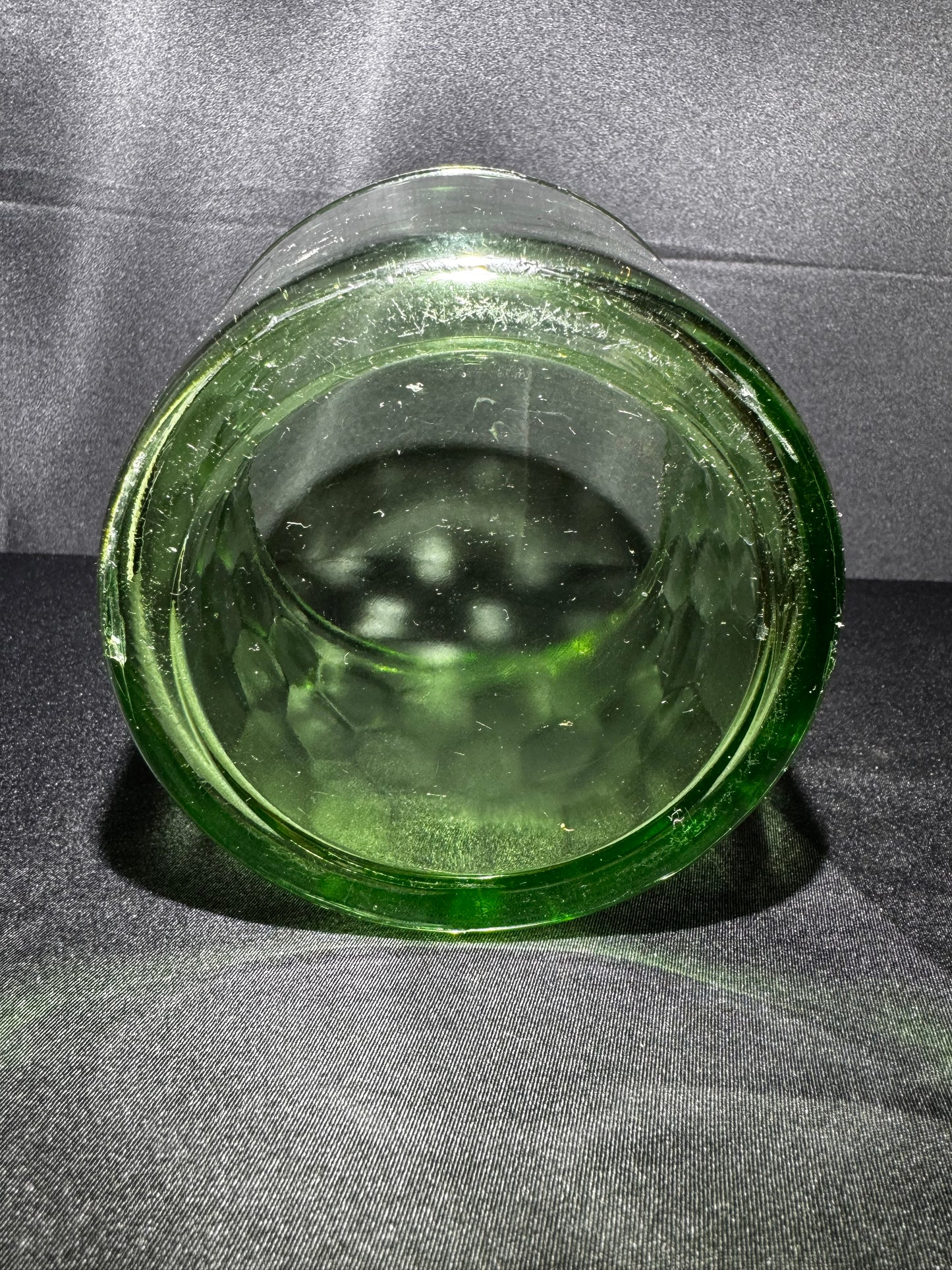 Vintage Jeannette Glass Green Uranium Glass Ice Bucket Hex Optic Honeycomb Depression Glass