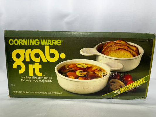 vintage set of two Corning Ware “Grab-It” ceramic bowls (Model P-150)