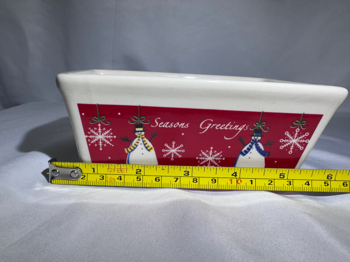 Century Seasons Greetings Christmas Snowman Ceramic Mini Loaf Baking Pan Holiday