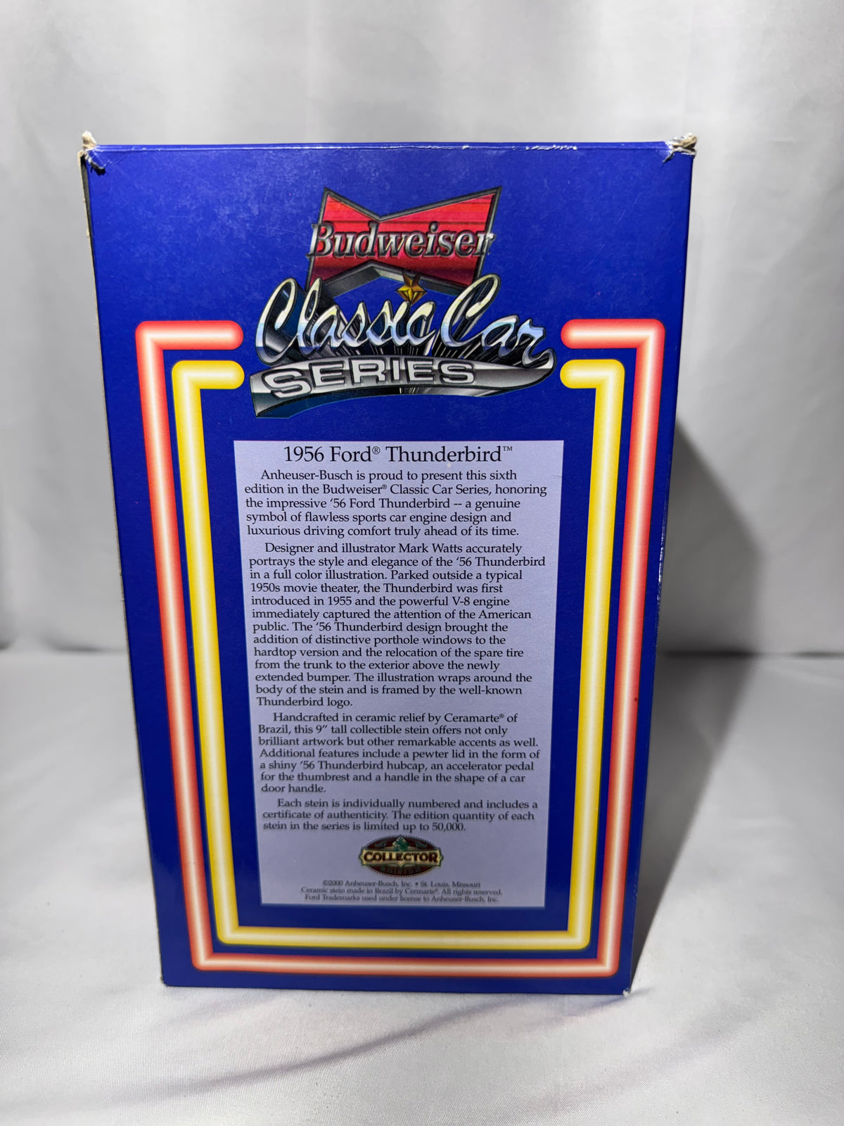 Vintage 1956 Ford Thunderbird Convertible Budweiser Beer Stein – Classic Car Series – Original Box