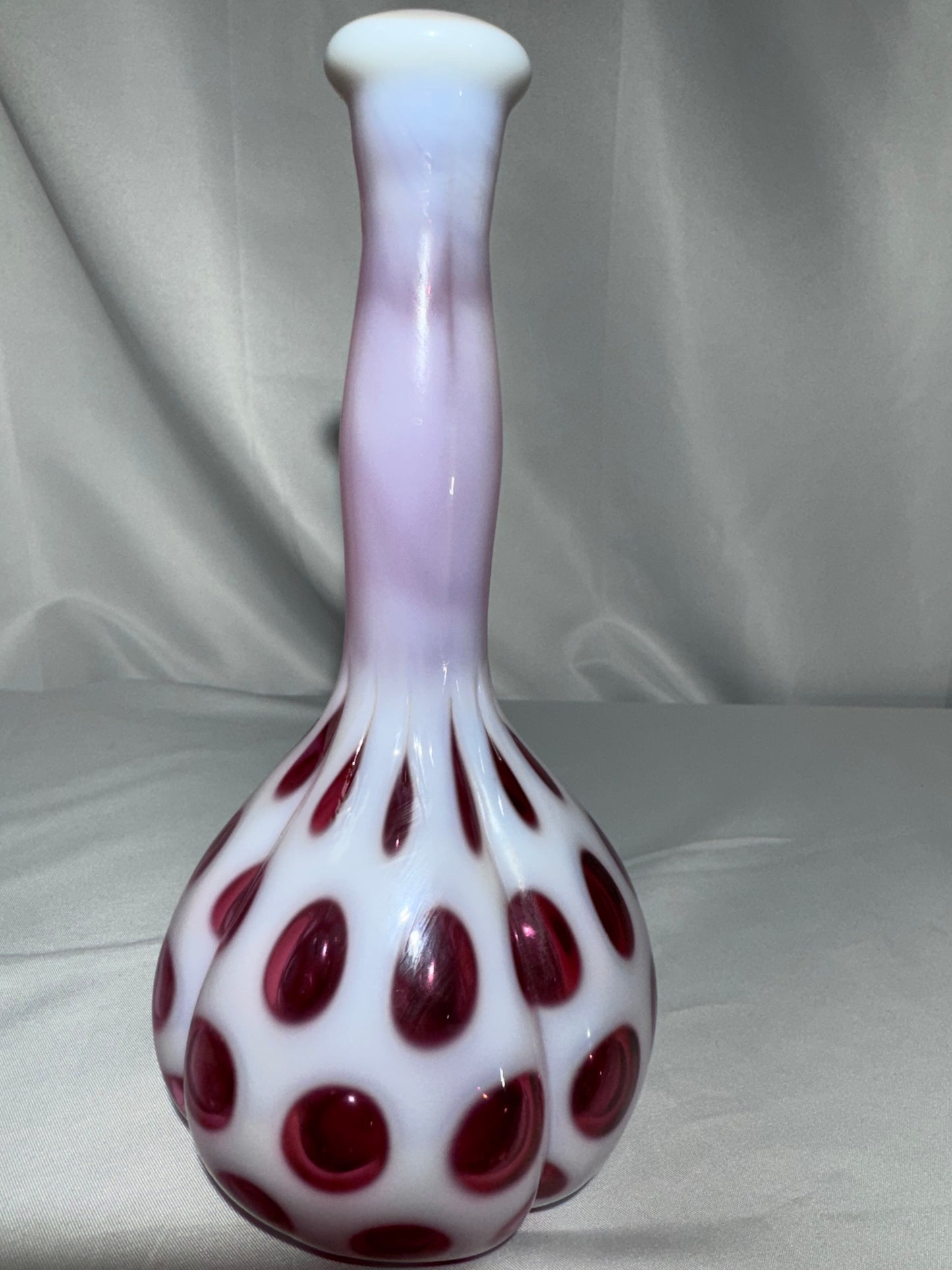 Vintage Fenton Cranberry Opalescent Coin Dot 8.5” Barber Bottle