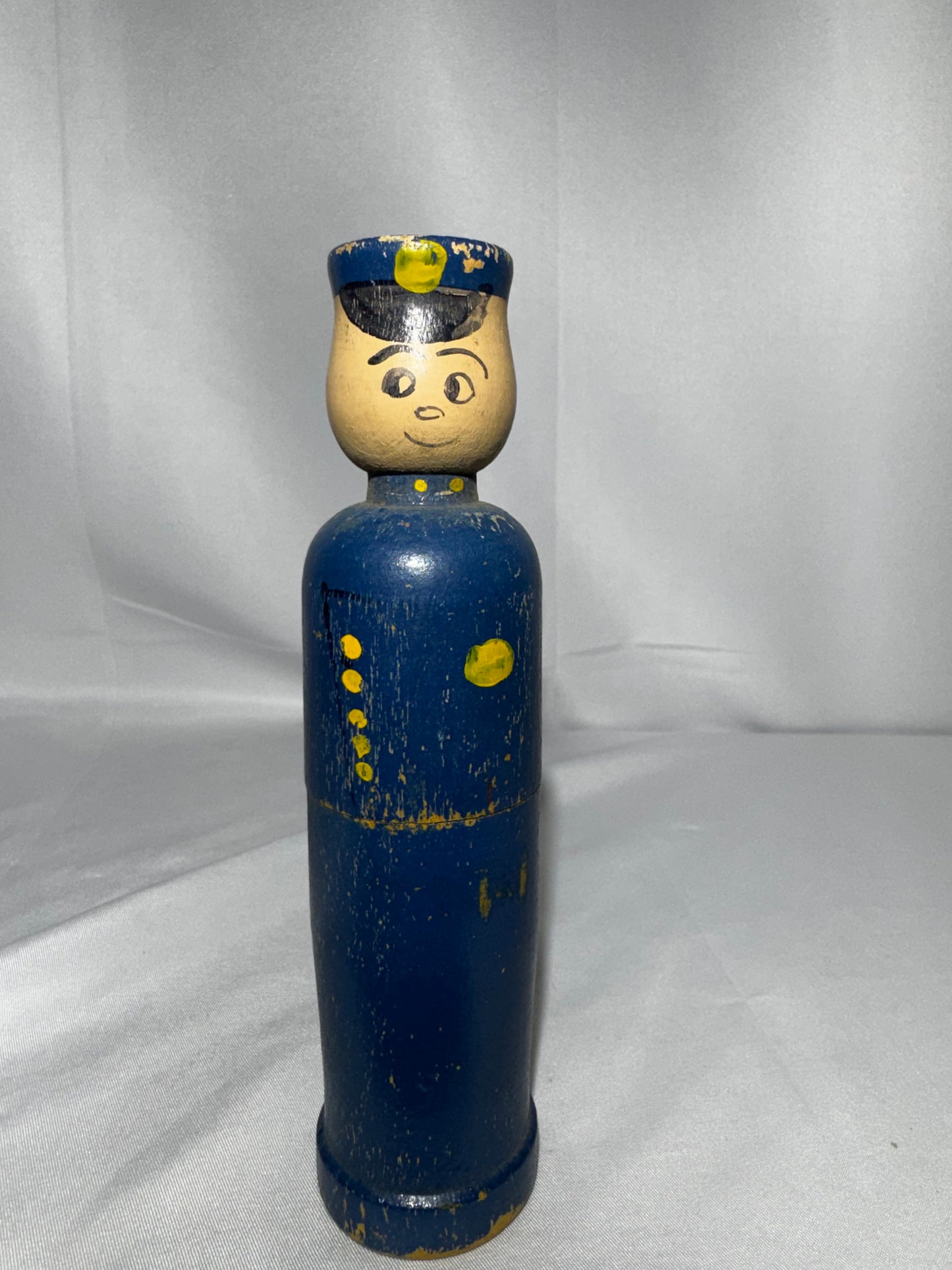 Vintage Brodhaven Wooden Policeman Crayon Holder Pencil Case Figure Toy Hand Painted 6.5”