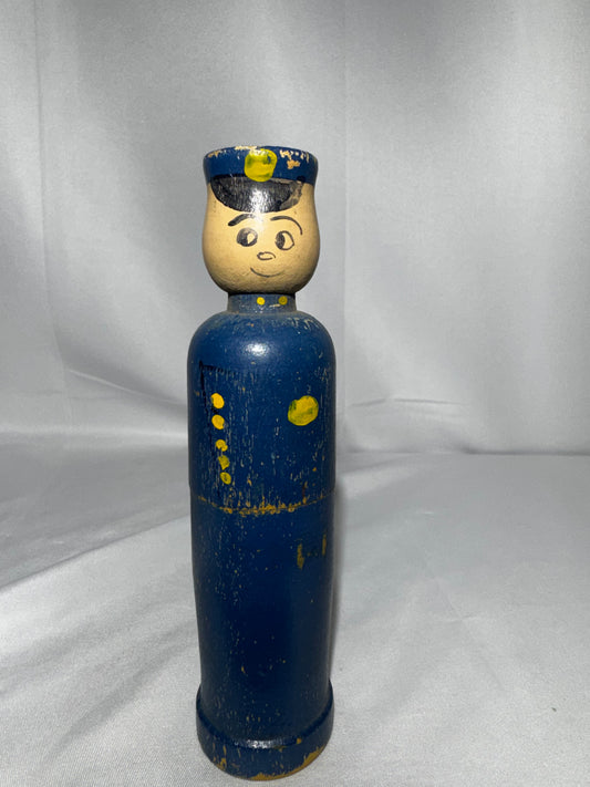 Vintage Brodhaven Wooden Policeman Crayon Holder Pencil Case Figure Toy Hand Painted 6.5”