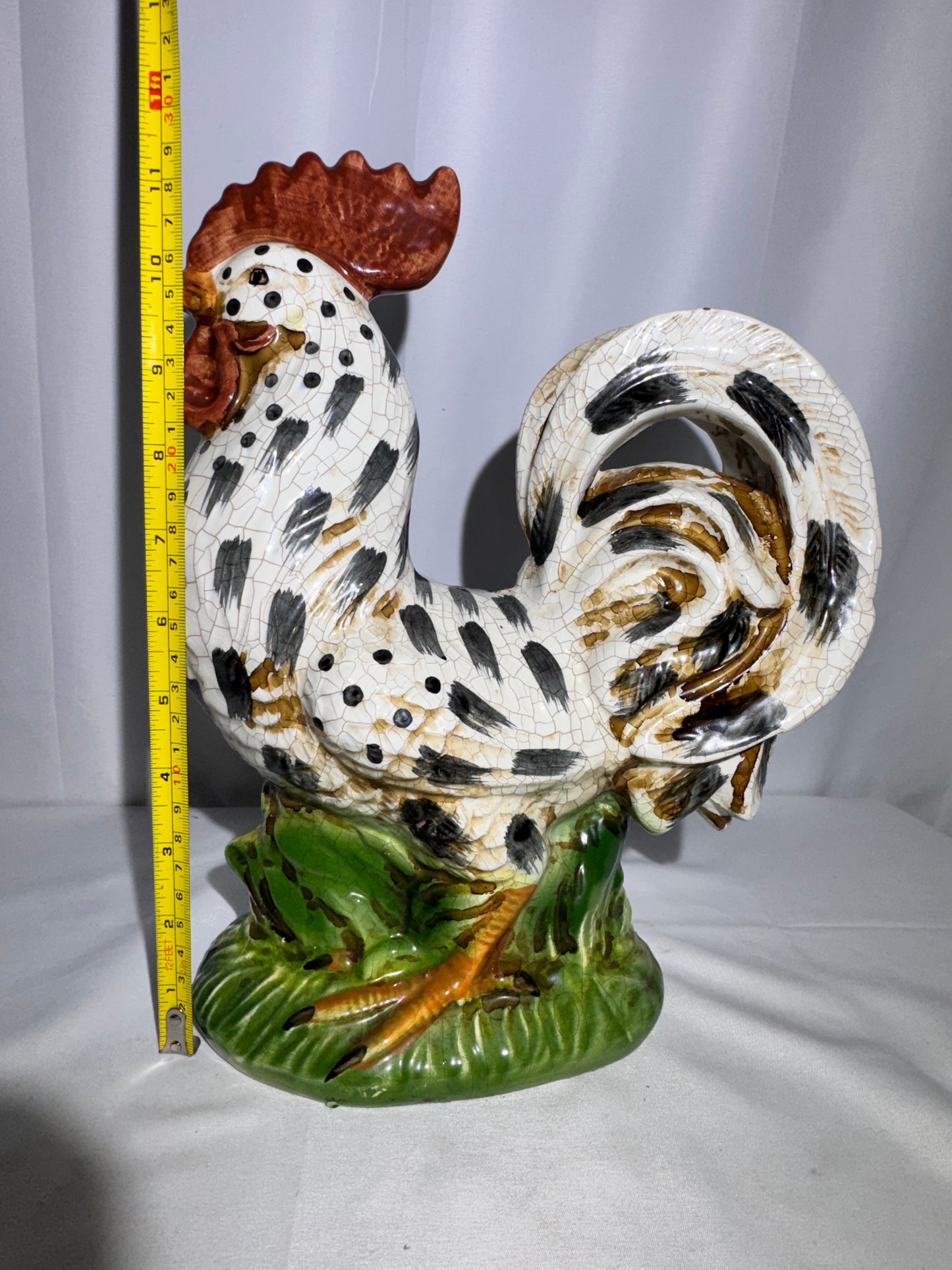 Apropos Large Ceramic Crackle Glaze Spotted Rooster Figurine – Hand-Painted Farmhouse Decor