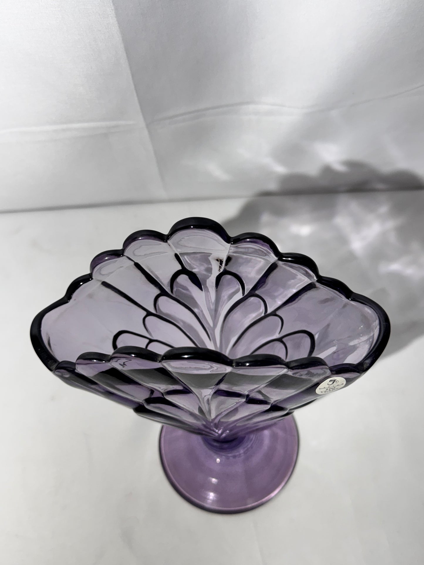 Fenton Purple Amethyst Fan Vase – 100 Years Anniversary 2005 – Original Sticker – 8” Tall