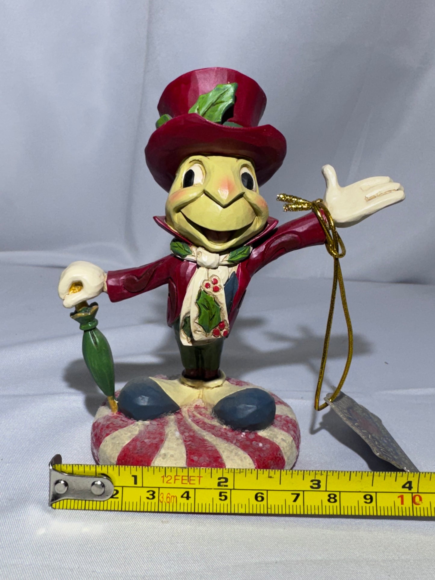 Disney Traditions Jim Shore Jolly Jiminy Cricket Figurine Christmas Peppermint 5”
