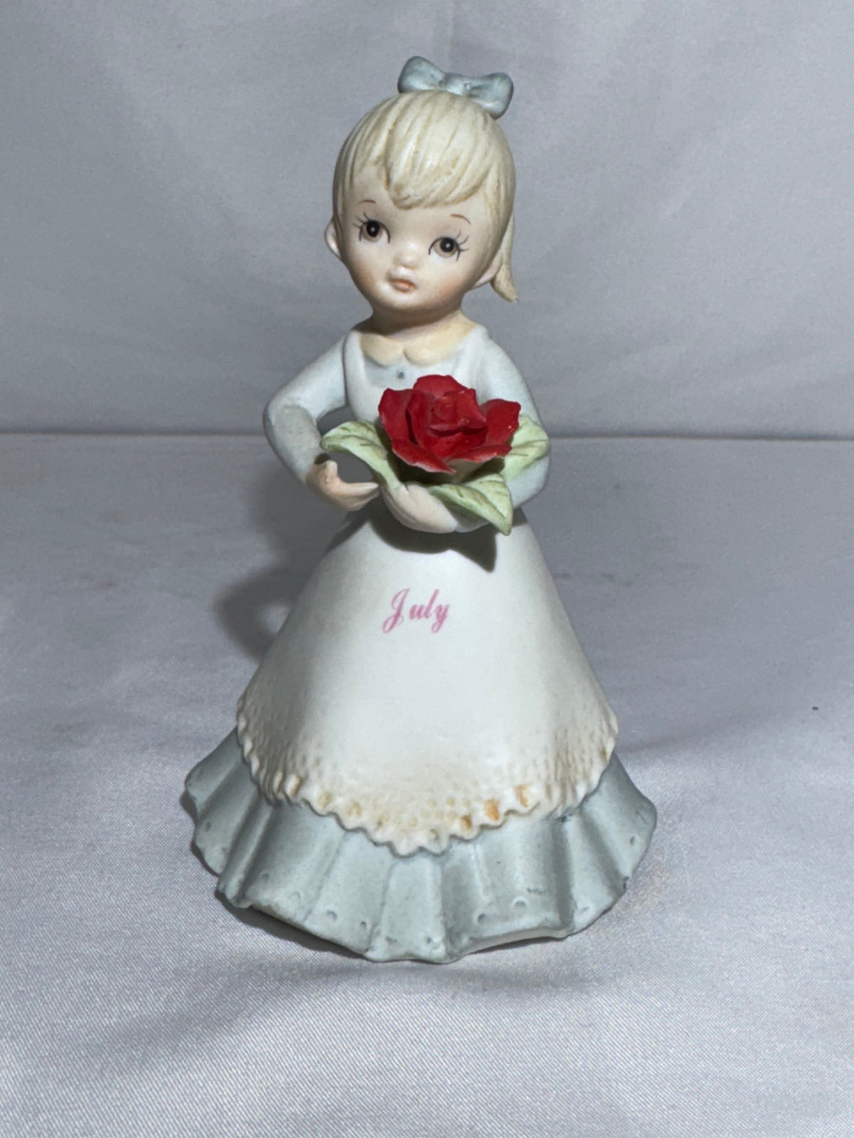 Lefton China July Birthday Girl Figurine KW7227 1983 Porcelain Girl with Red Rose