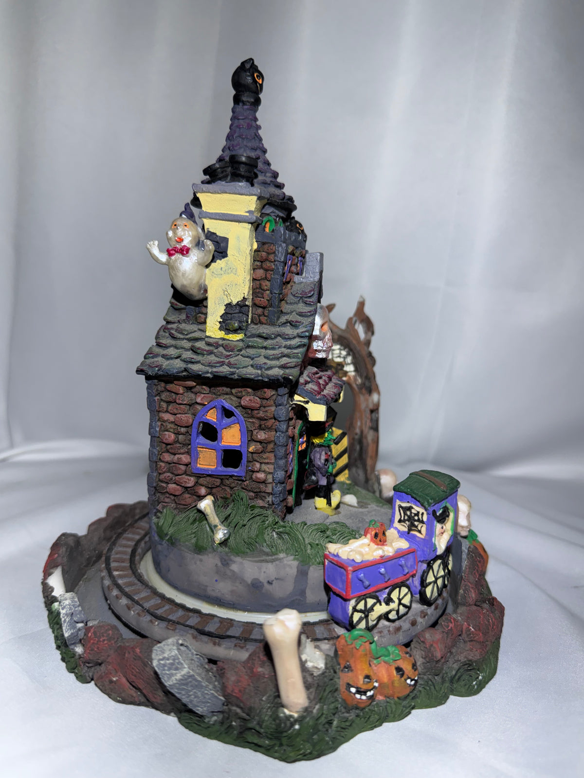Halloween Village Haunted Castle with Moving Train Track – Lighted Display