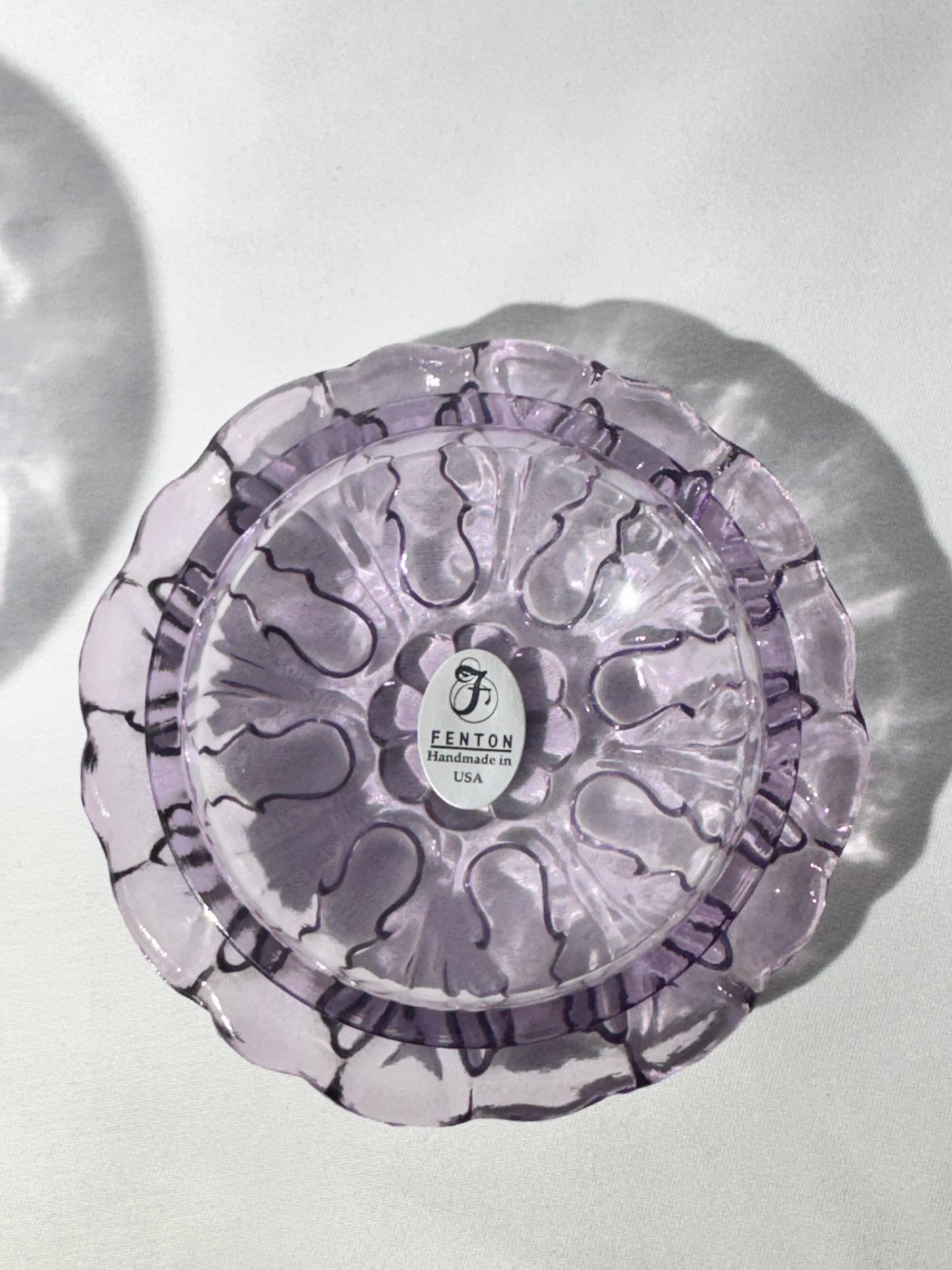 Vintage Fenton Amethyst Glass Trinket Box / Dresser Display – Fenton Sticker & Logo