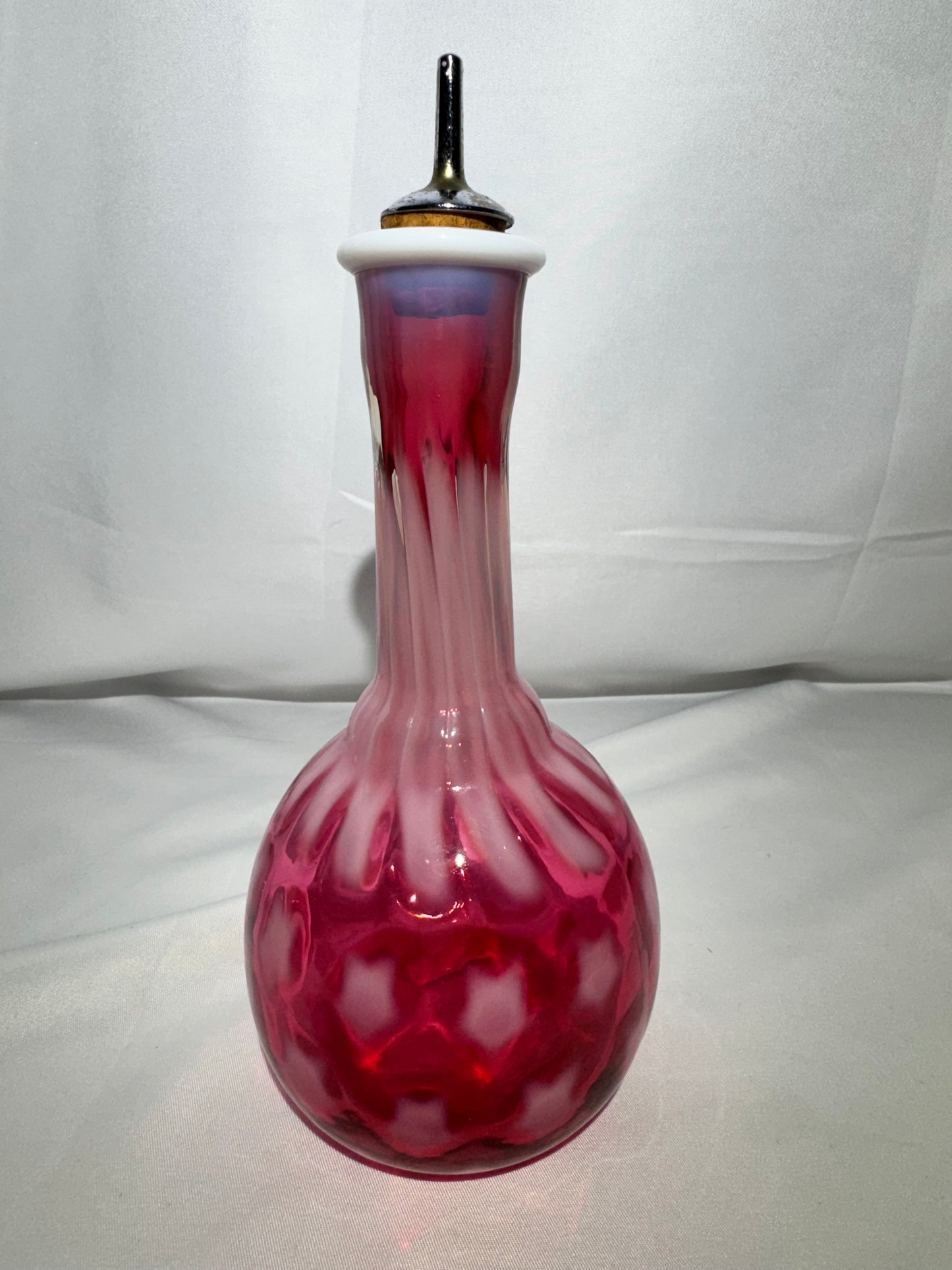 Vintage Cranberry Barber Bottle – Stars & Stripes Pattern with Stopper