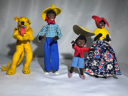 Vintage BAPS Germany Little Black Sambo Miniature Doll & Tiger Set – 1940s–1950s