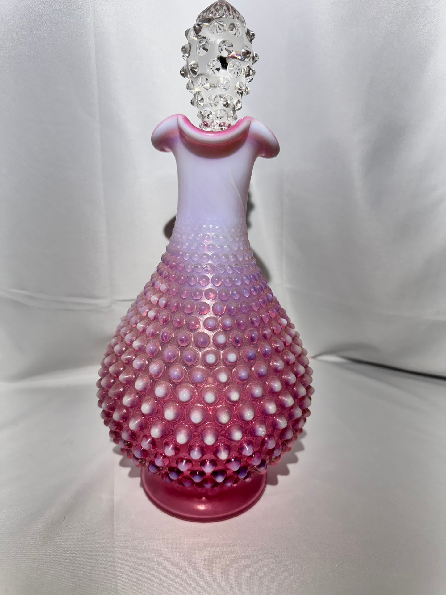Vintage Fenton Cranberry Hobnail Glass Wine Decanter with Stopper – Approx. 13” Tall