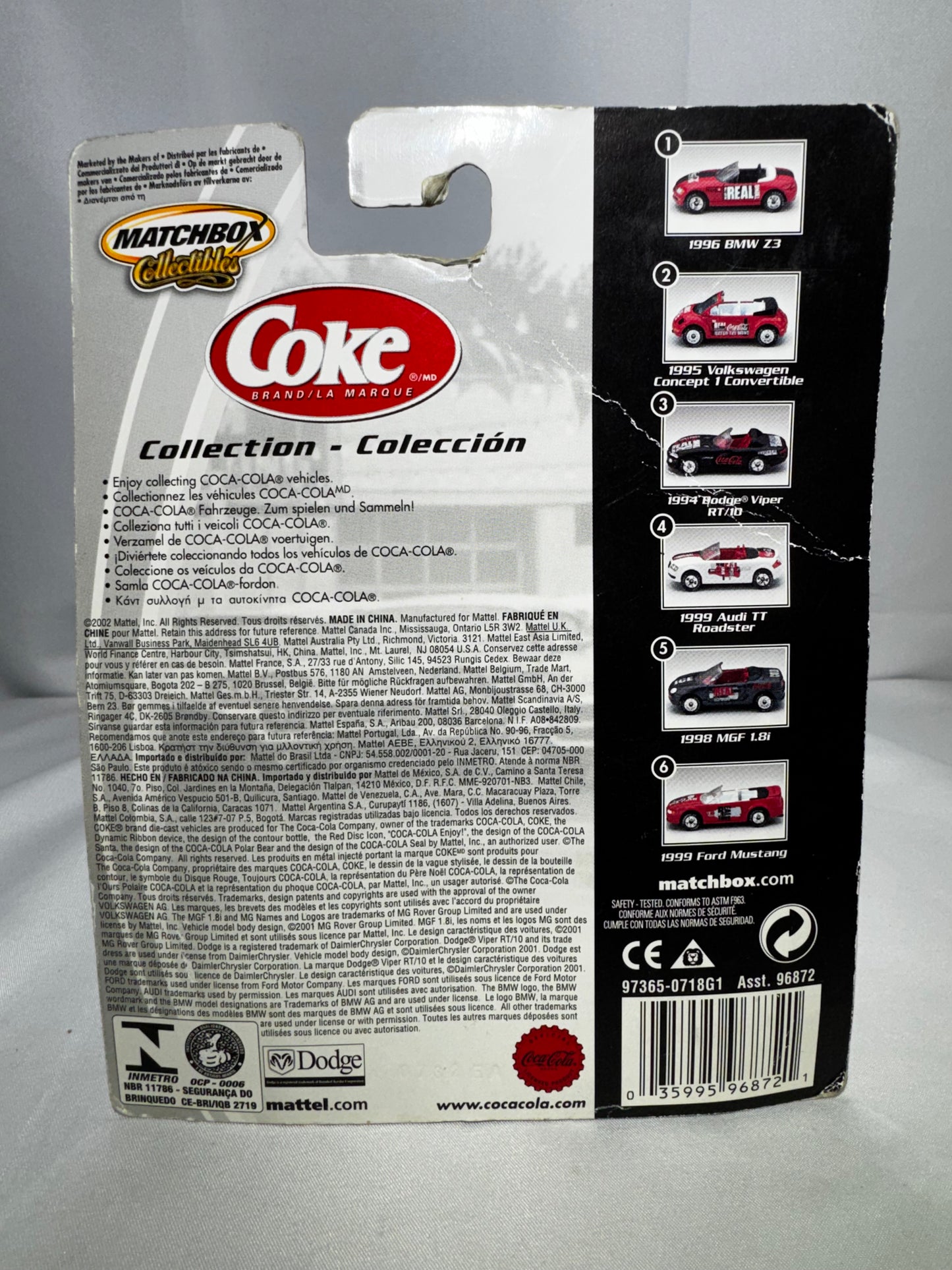 2002 Matchbox Collectibles 1994 Dodge Viper RT/10 Coca-Cola 50th Anniversary Series