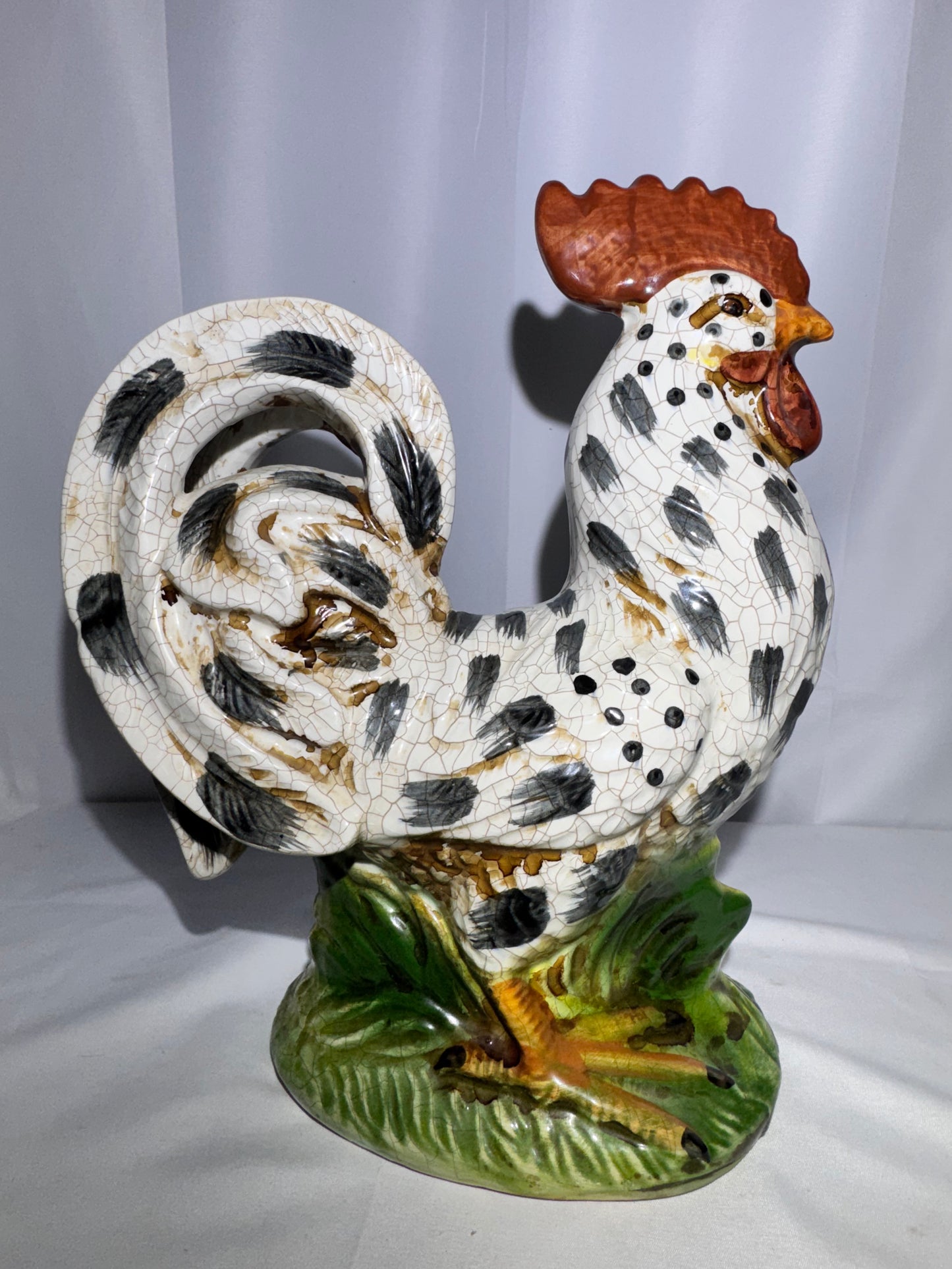 Apropos Large Ceramic Crackle Glaze Spotted Rooster Figurine – Hand-Painted Farmhouse Decor