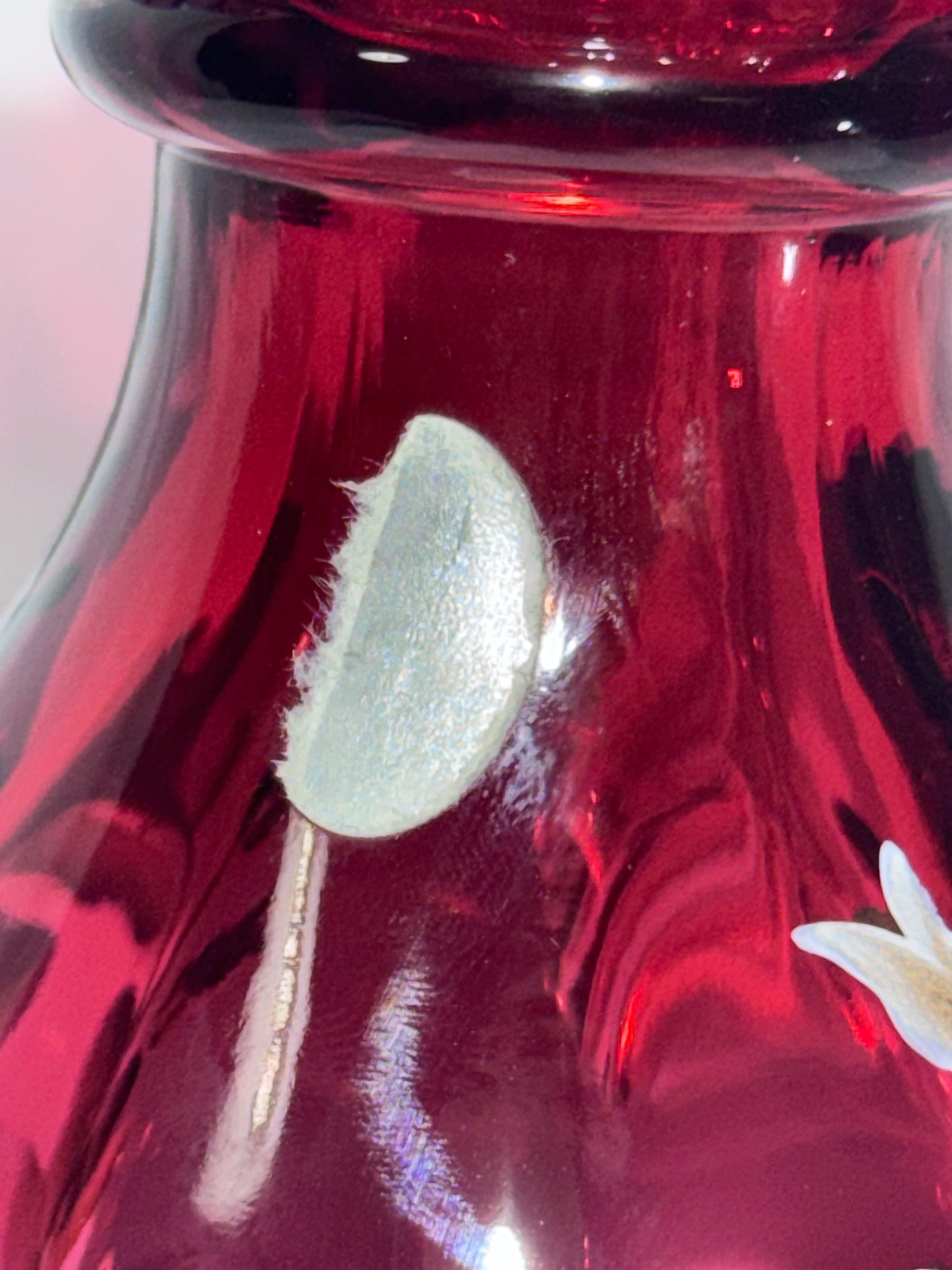 Vintage Fenton Cranberry Glass Pitcher – Hand-Painted Pansies – Signed