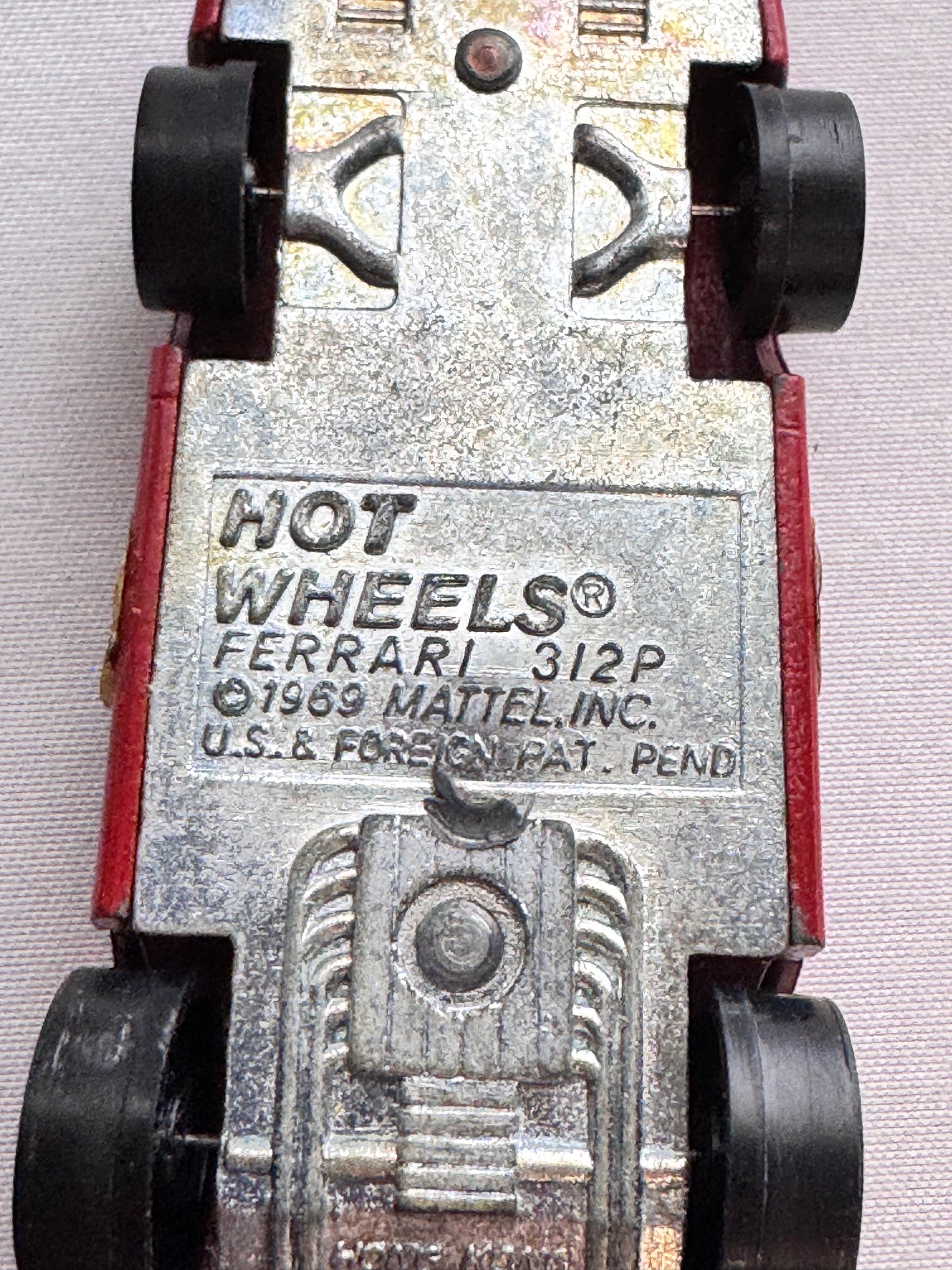 Hot Wheels Redline Ferrari 312P (1969) – Mattel, Hong Kong – US & Foreign Patent Pending