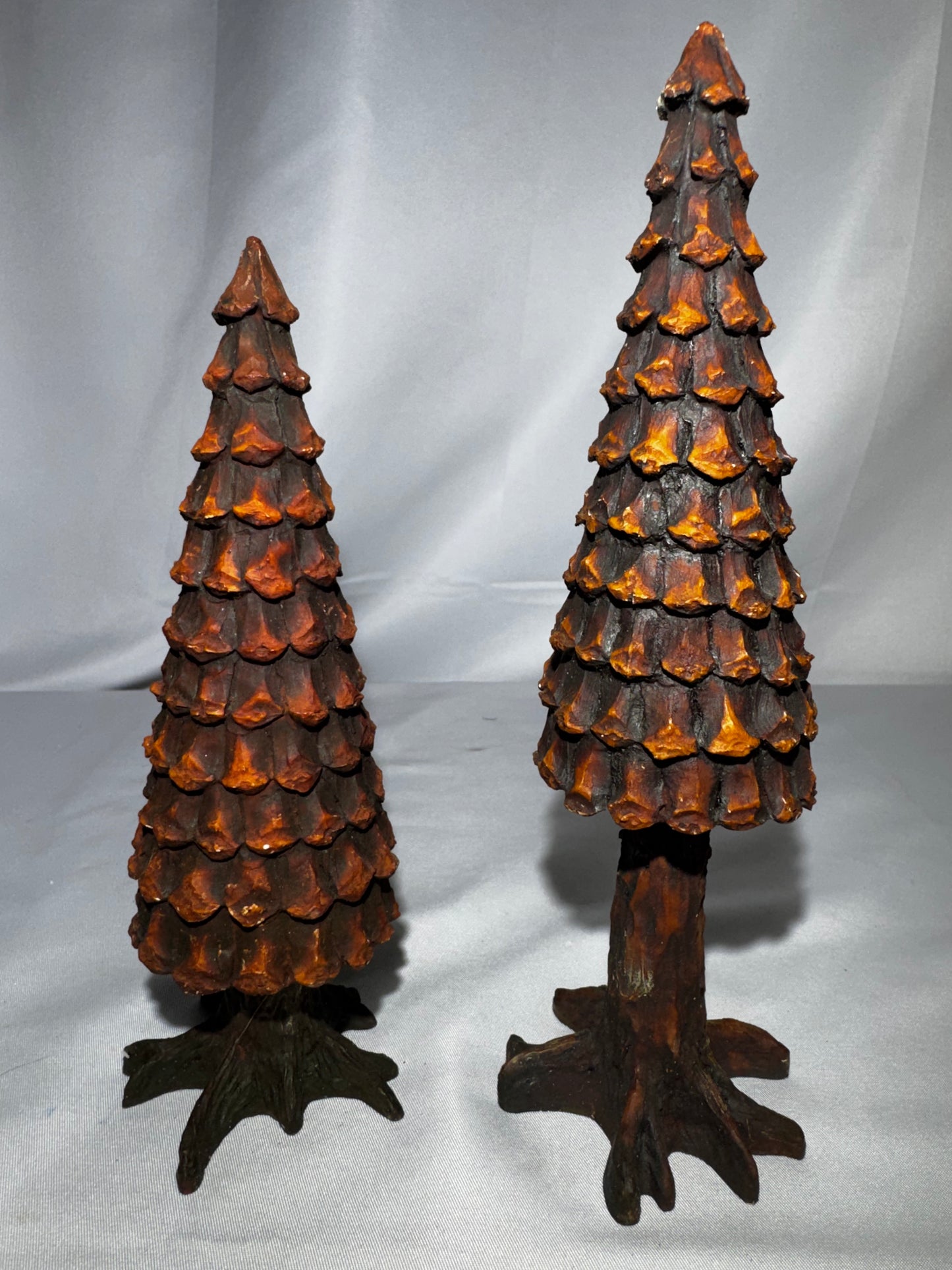 Department 56 Village Pine Cone Trees Set of 2 #5221-3 Retired Hand Painted Porcelain 7” & 8”