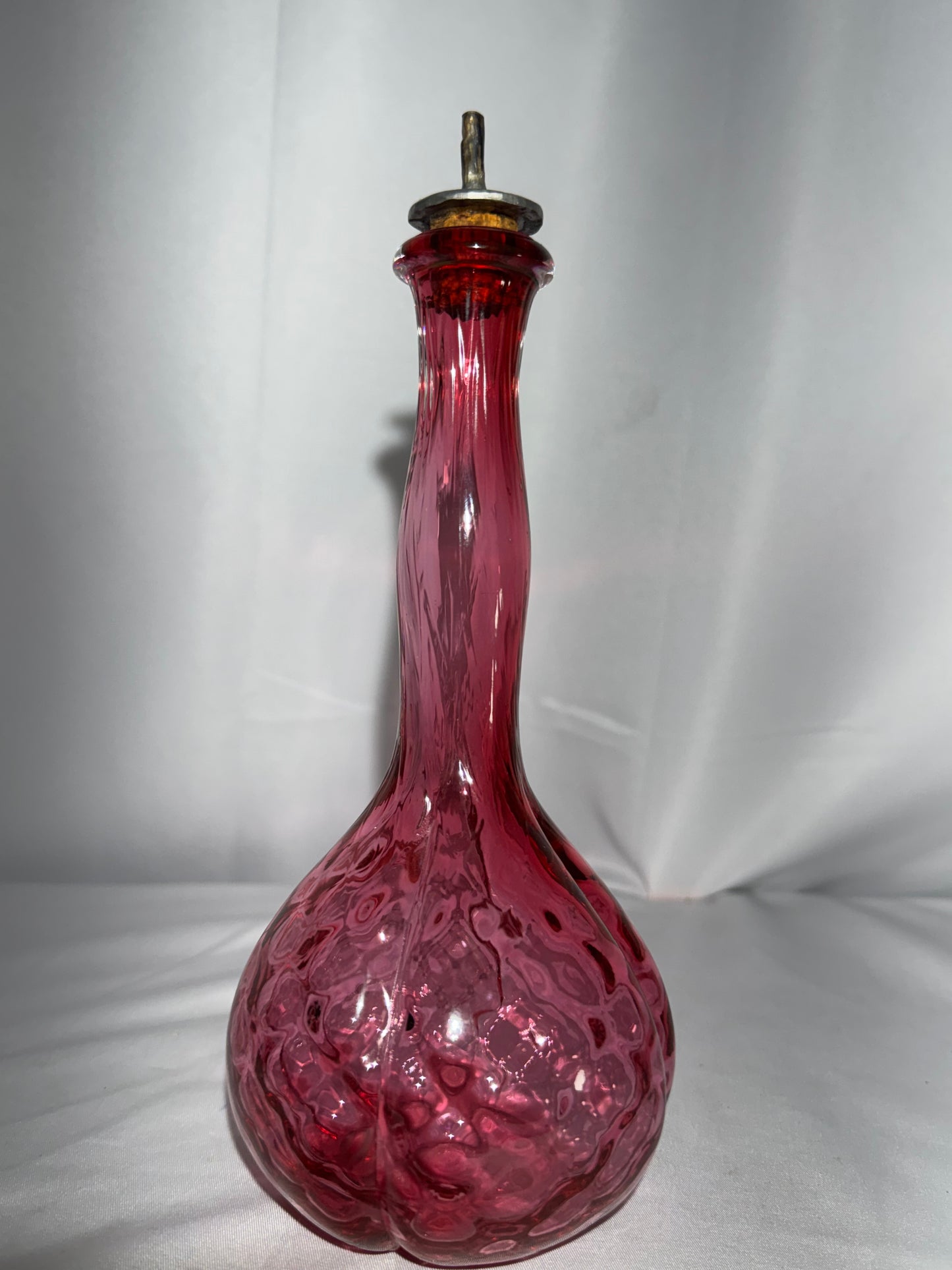 Vintage Fenton Cranberry Glass Barber Bottle – Quilted Pattern Bitters Style Decanter
