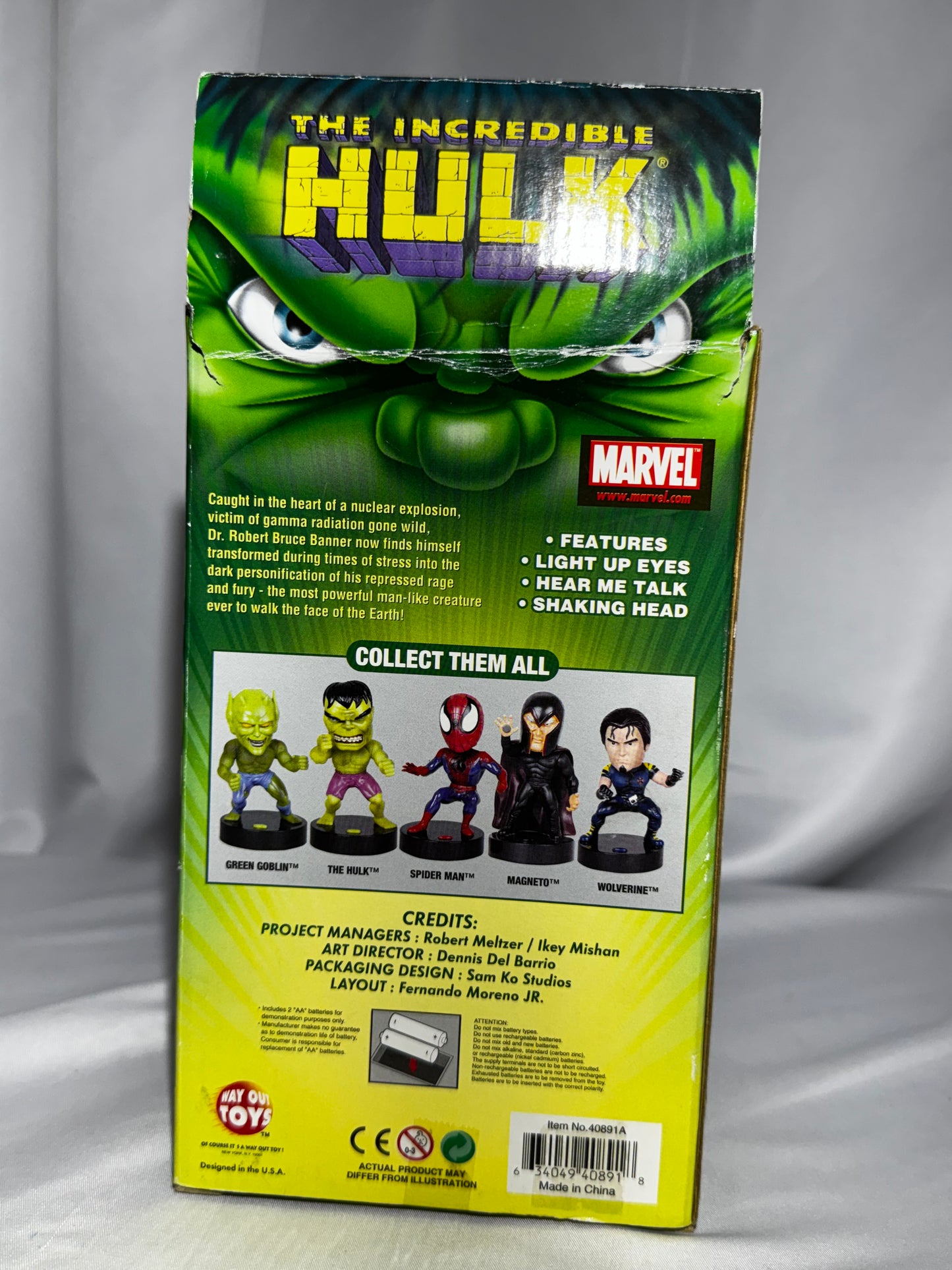2003 Marvel The Incredible Hulk Bobble Head Lights Sounds Way Out Toys w/ Box