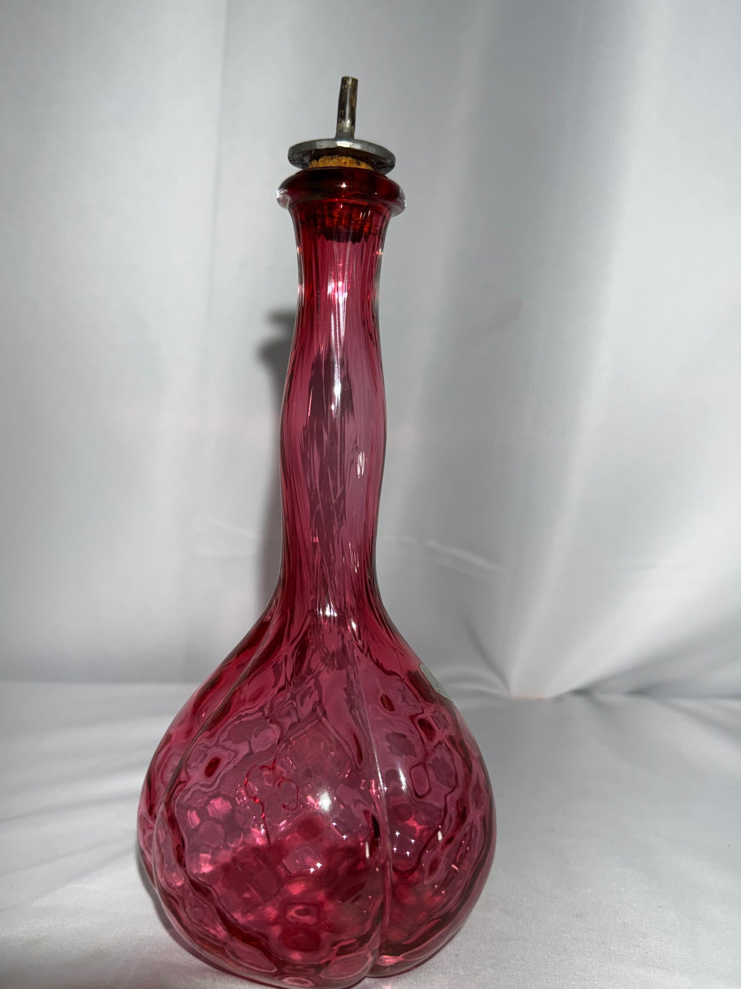 Vintage Fenton Cranberry Glass Barber Bottle – Quilted Pattern Bitters Style Decanter