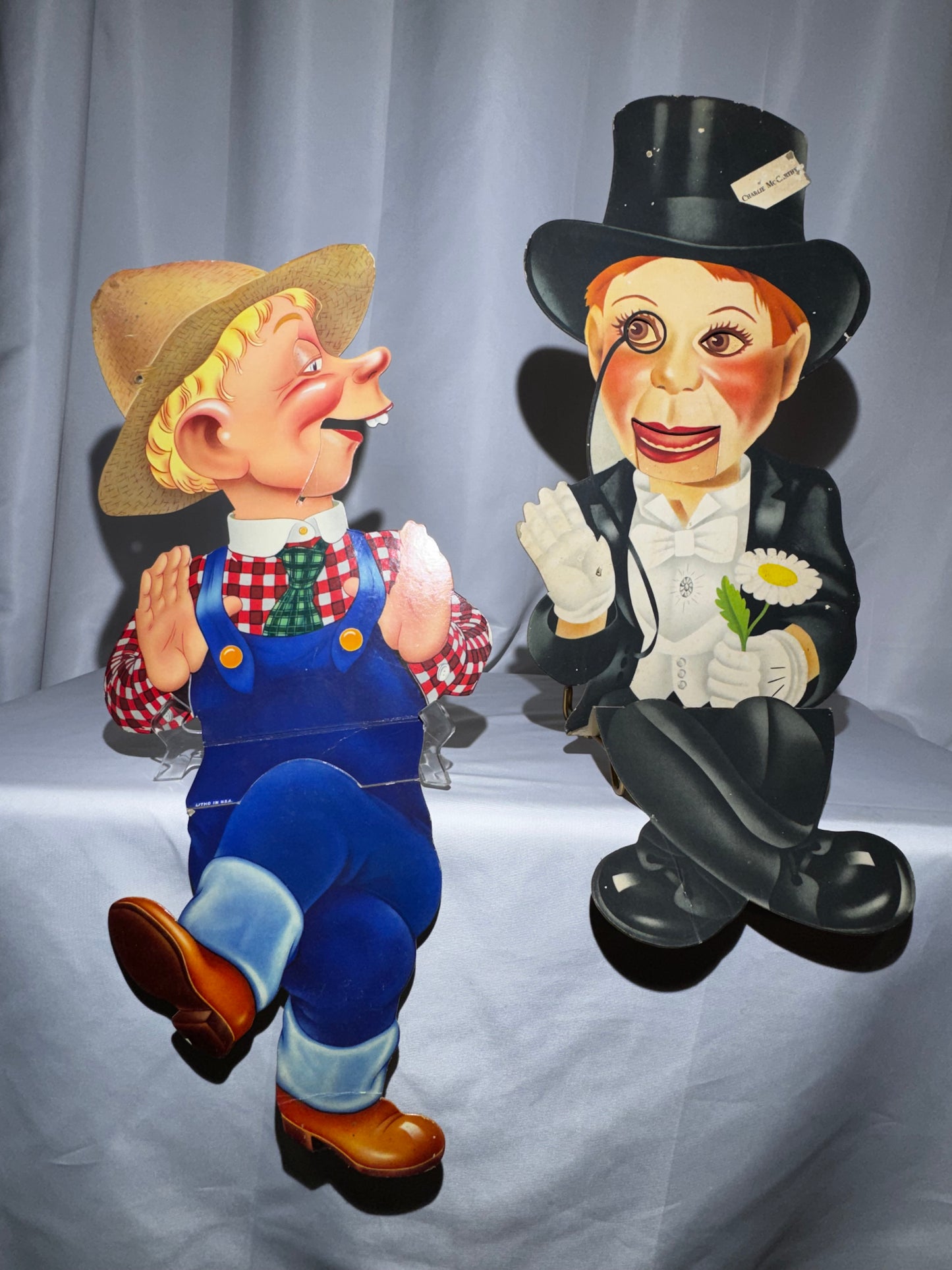 Vintage 1930s Charlie McCarthy & Mortimer Snerd Die Cut Cardboard Advertising Figures 21”