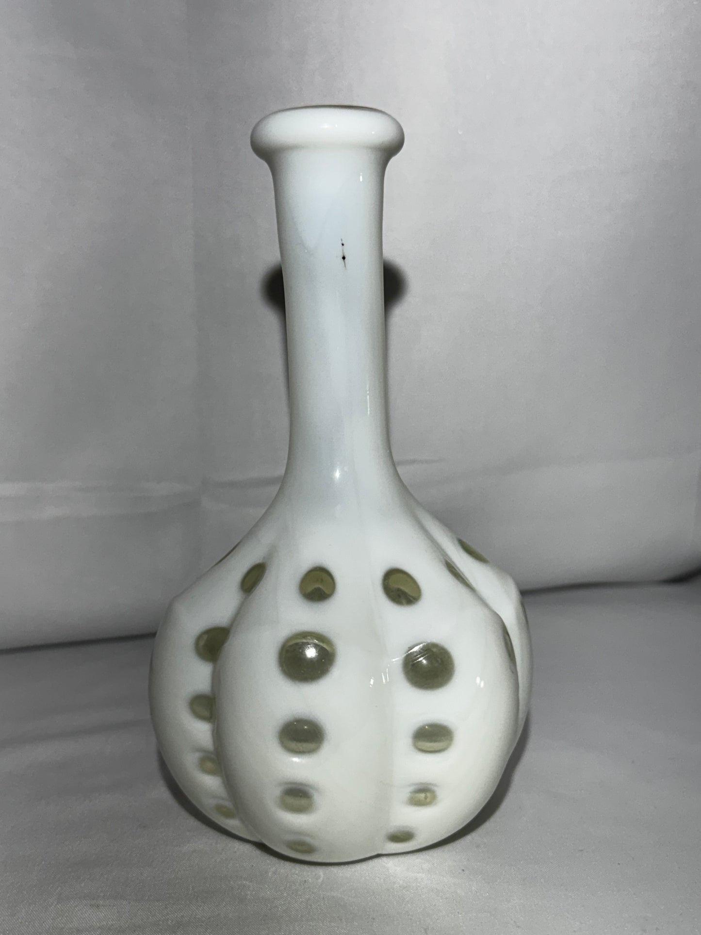 Vintage Fenton White Milk Glass Coin Dot Barber Bottle 7”