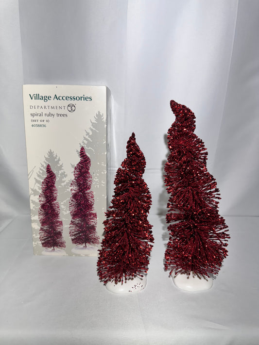 Dept 56 Village Accessories Set of 2 Spiral Ruby Trees Item #4038836