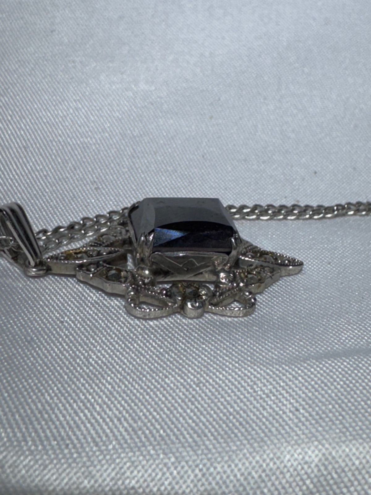 Vintage ALCO Mid-Century Victorian Revival Sterling Silver & Smoky Quartz Necklace – Circa 1950s