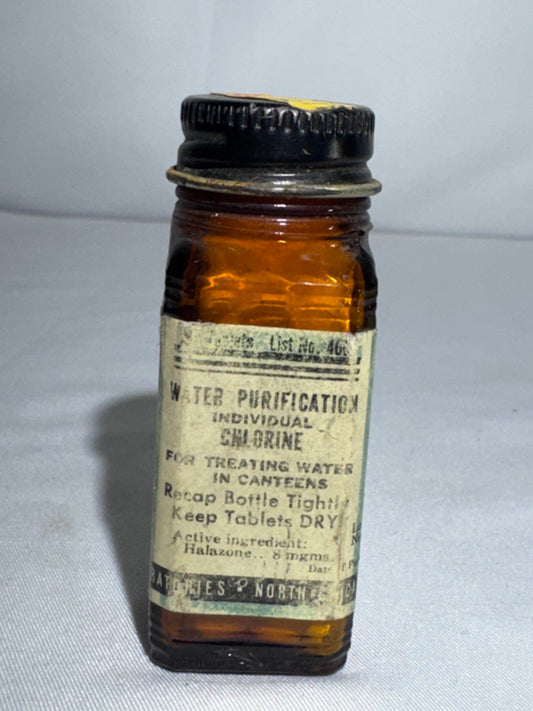 Vintage U.S. Military Halazone Water Purification Tablet Bottle – WWII/Korean War Era