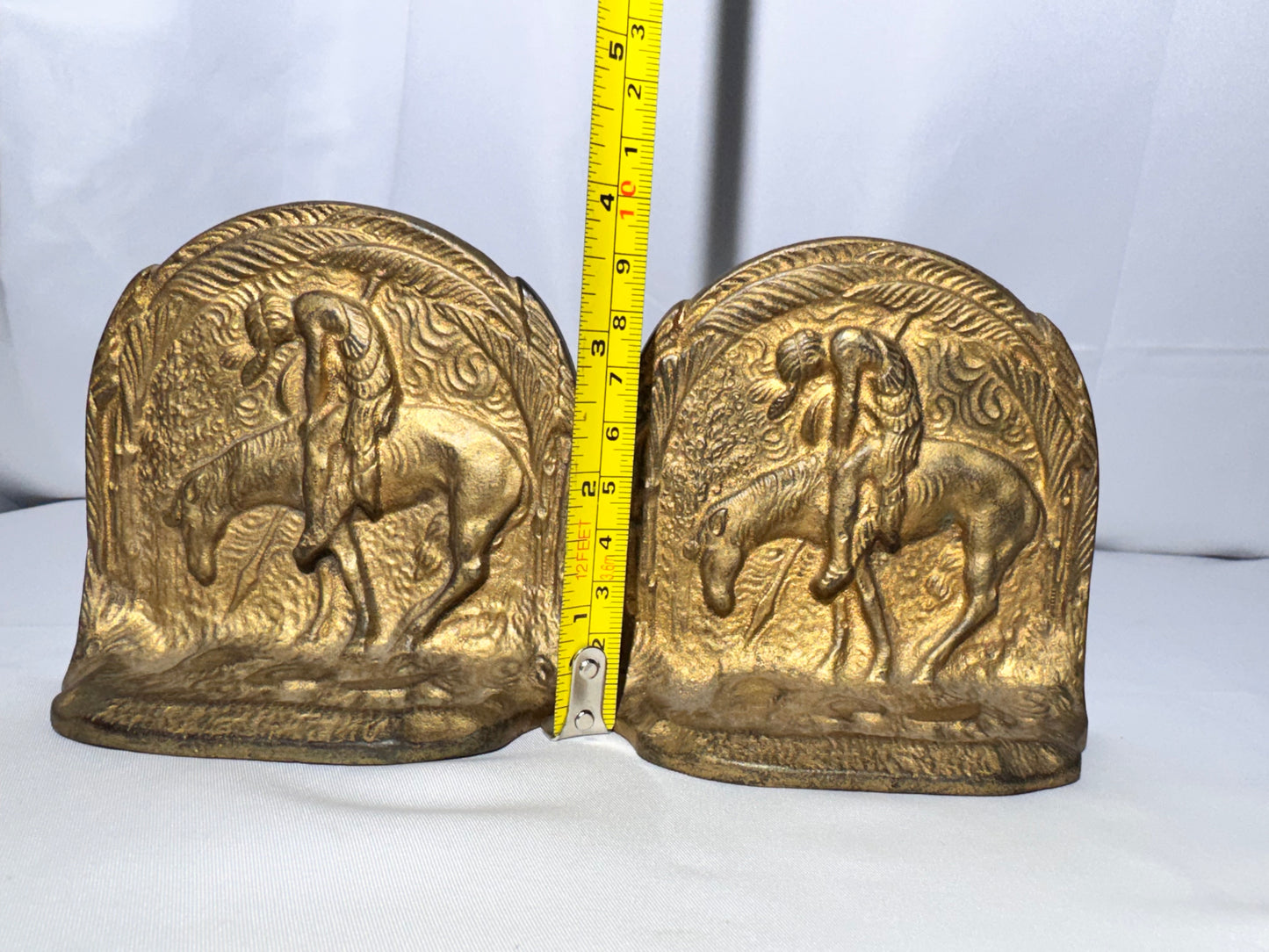 Vintage “End of the Trail” Cast Iron Bookends – Gold Tone Finish