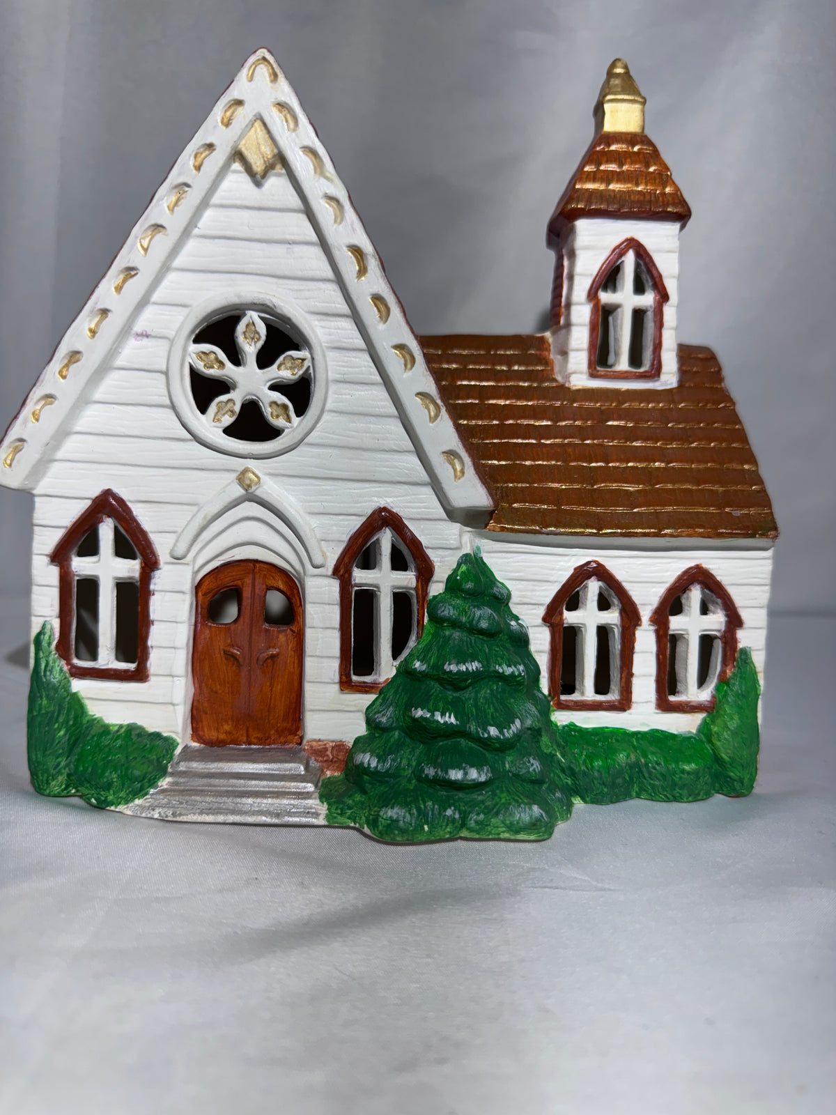 Vintage Style Hand Painted Ceramic Lighted Christmas Village Church S. Weldon 2015