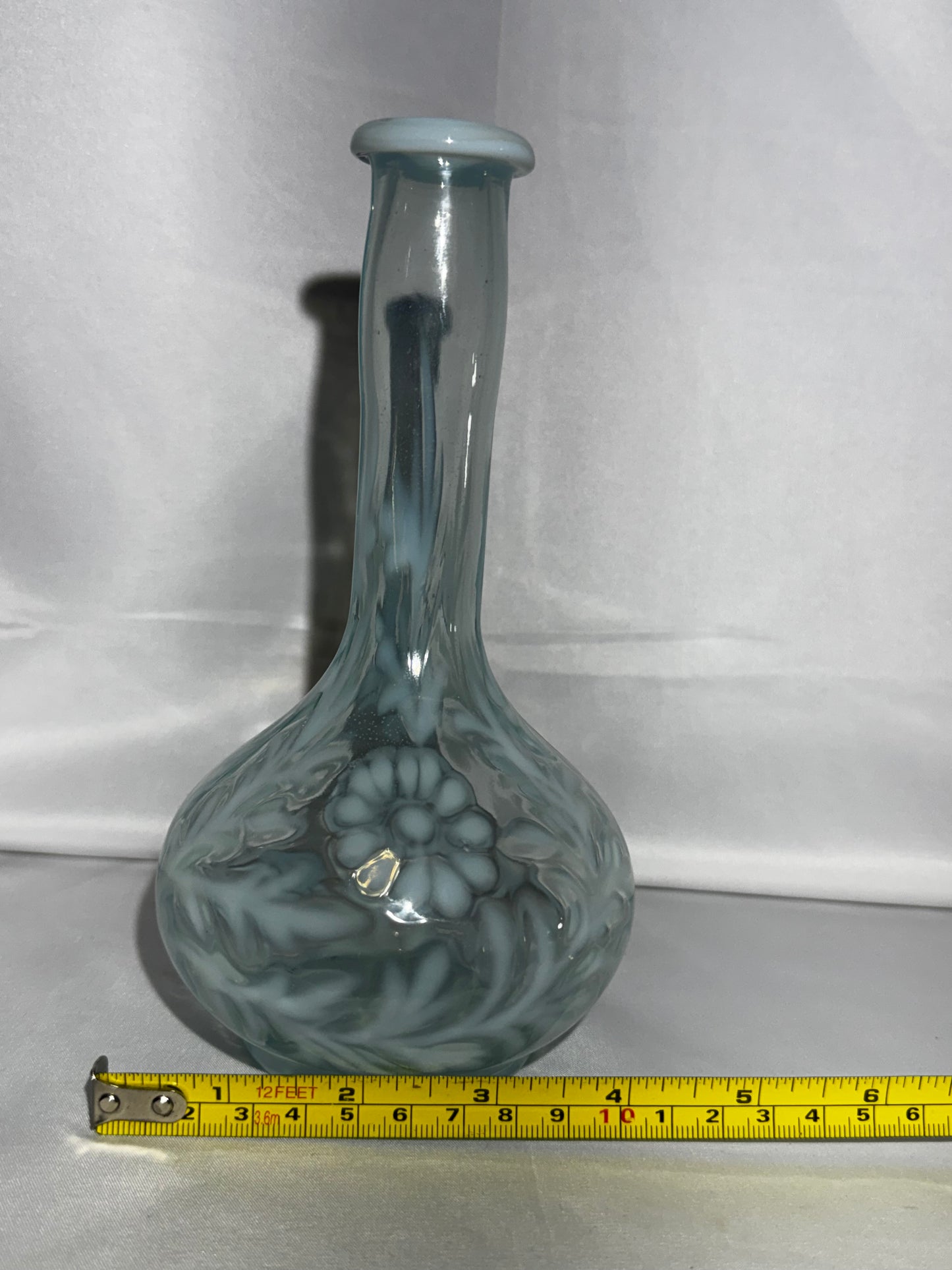 Antique Blue Opalescent Daisy & Fern Barber Bottle EAPG Glass 7.5”