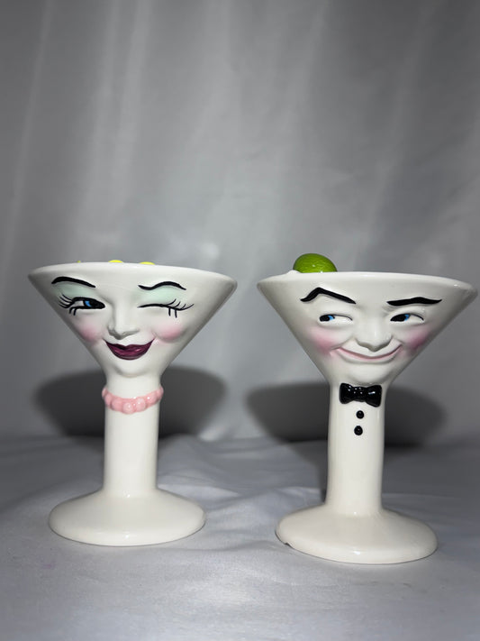 Vintage 1997 Clay Art Martini Glass Salt & Pepper Shakers Anthropomorphic Couple