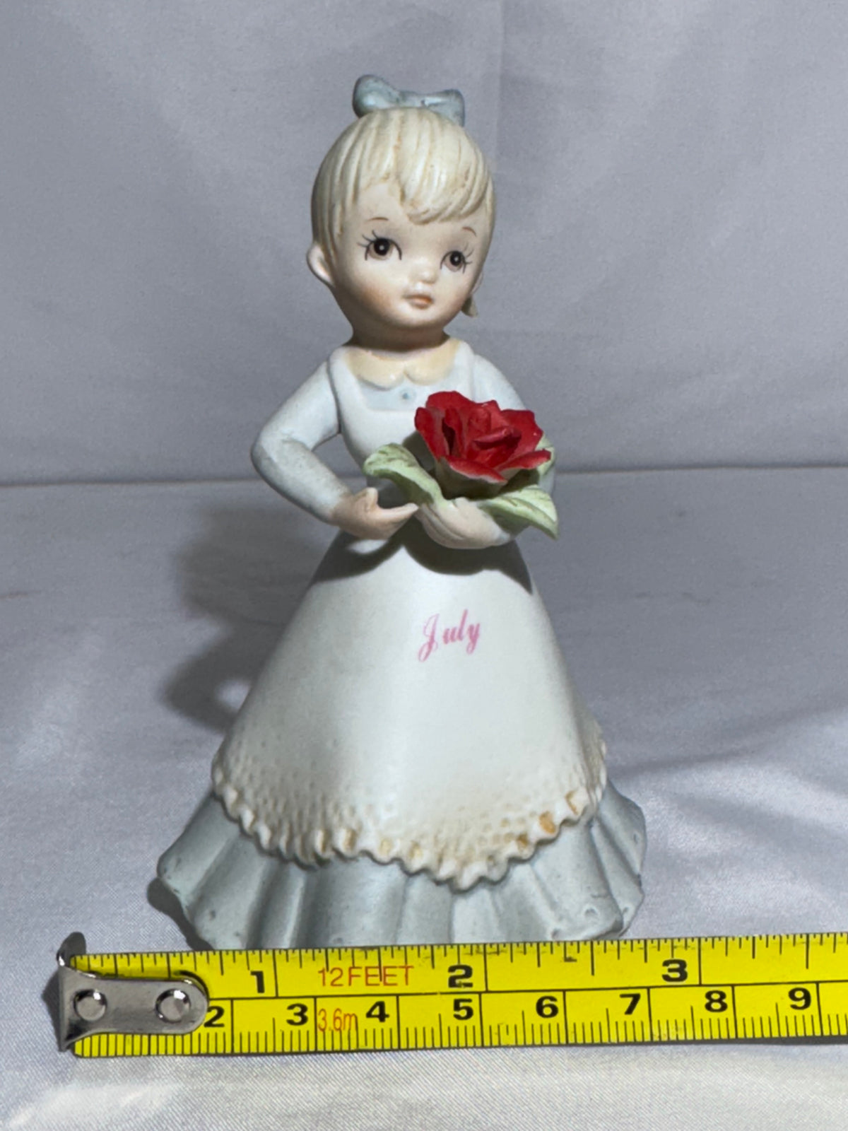 Lefton China July Birthday Girl Figurine KW7227 1983 Porcelain Girl with Red Rose