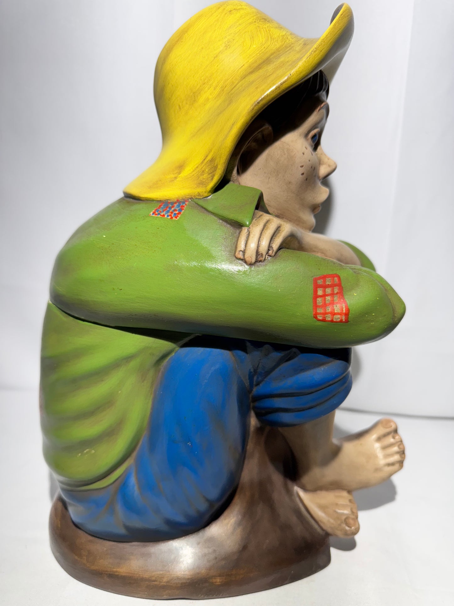 Vintage Arnel’s Chalkware Sitting Boy Whistling Cookie Jar – 1950s -Huckleberry Finn