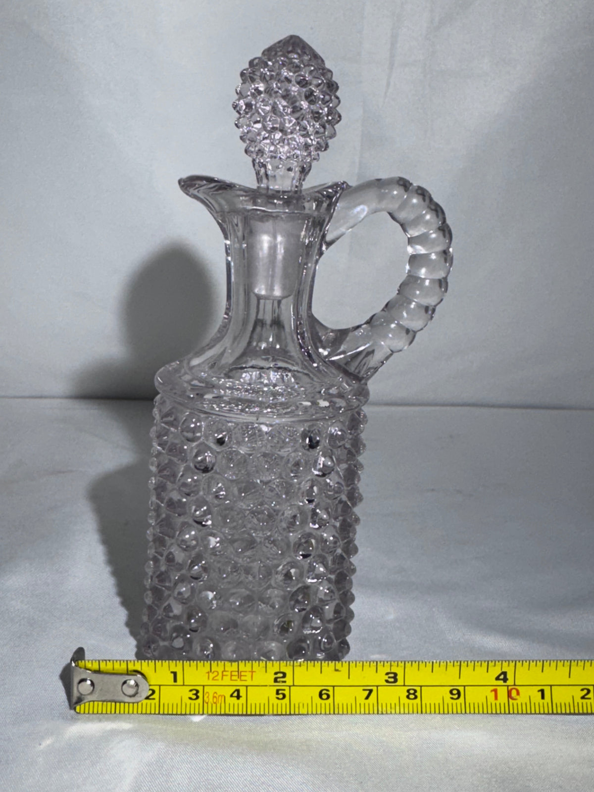Antique EAPG Pointed Hobnail Dewdrop Glass Oil Vinegar Cruet with Stopper 6”