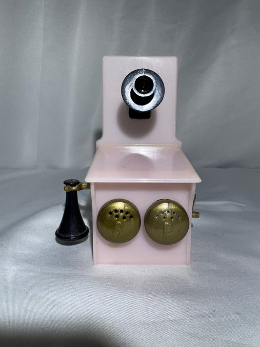 Vintage MCM Pink Plastic Wall Mount Crank Telephone Salt & Pepper Shakers