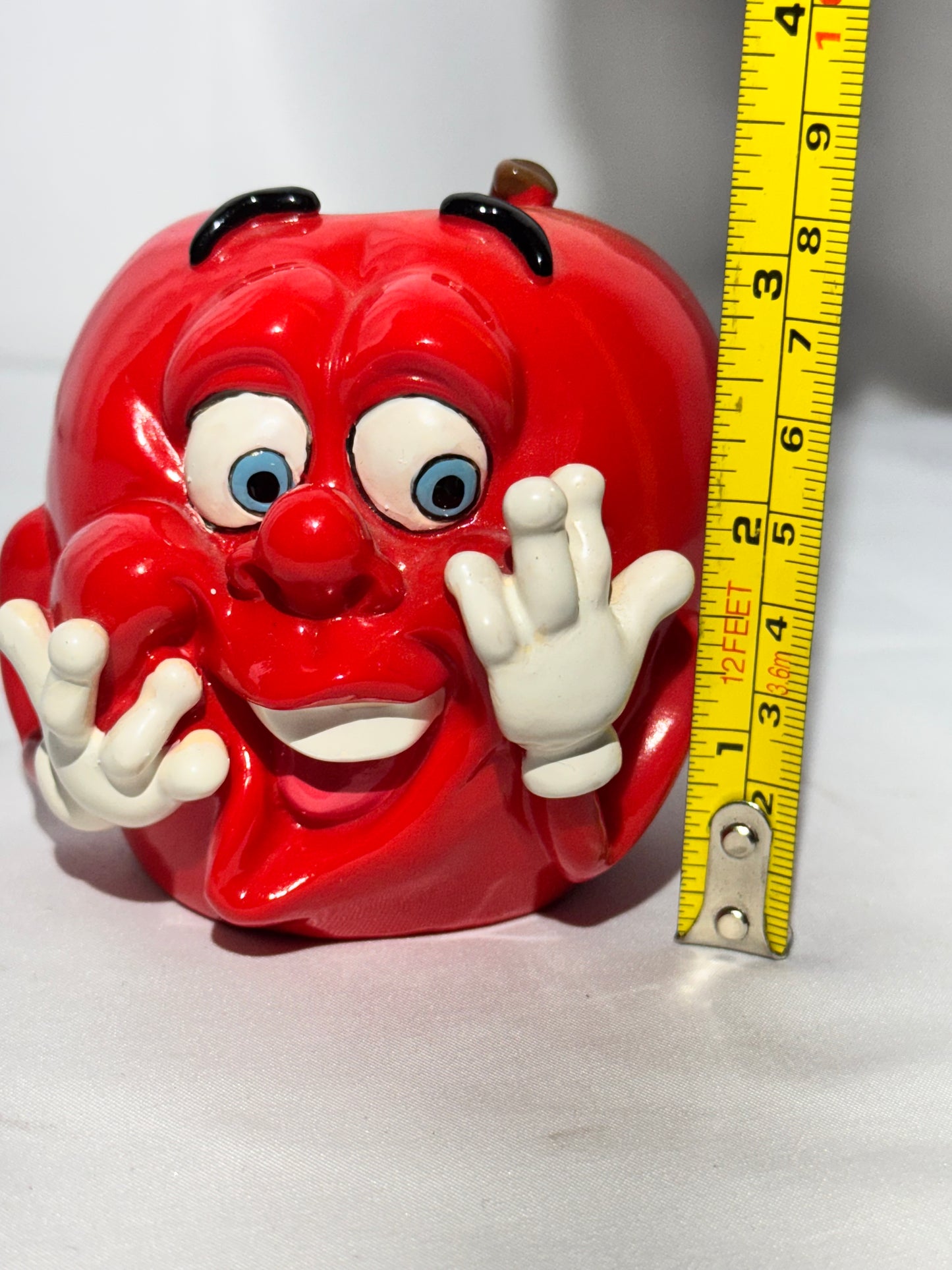 Vintage Giggling Groceries Red Apple Coin Bank w/ Stopper – Fun Collectible
