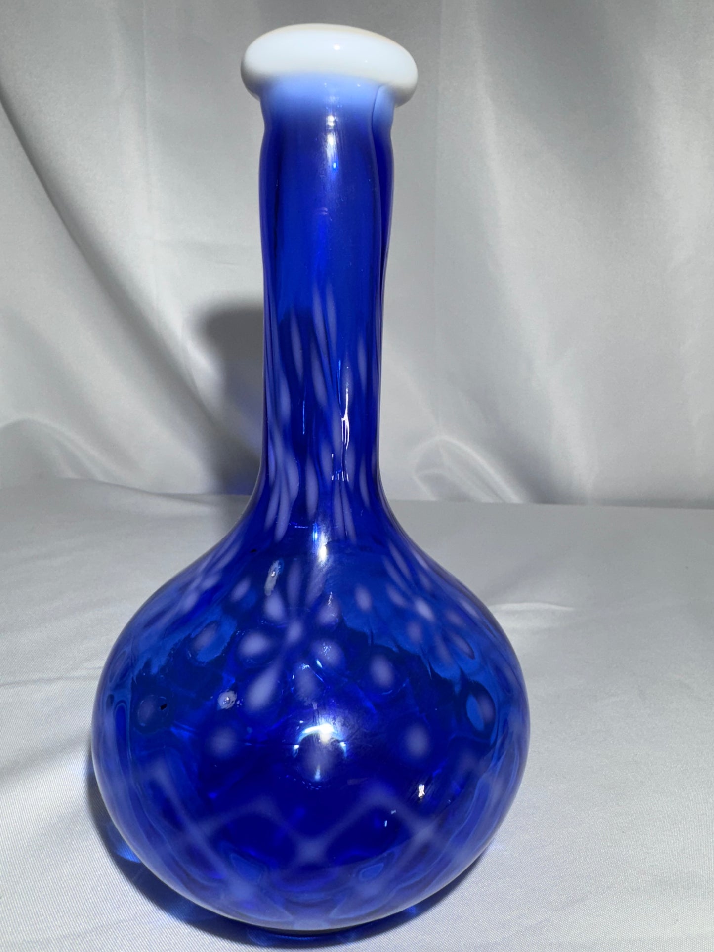 Rare Vintage Cobalt Blue Opalescent Snowflake Glass Barber Bottle