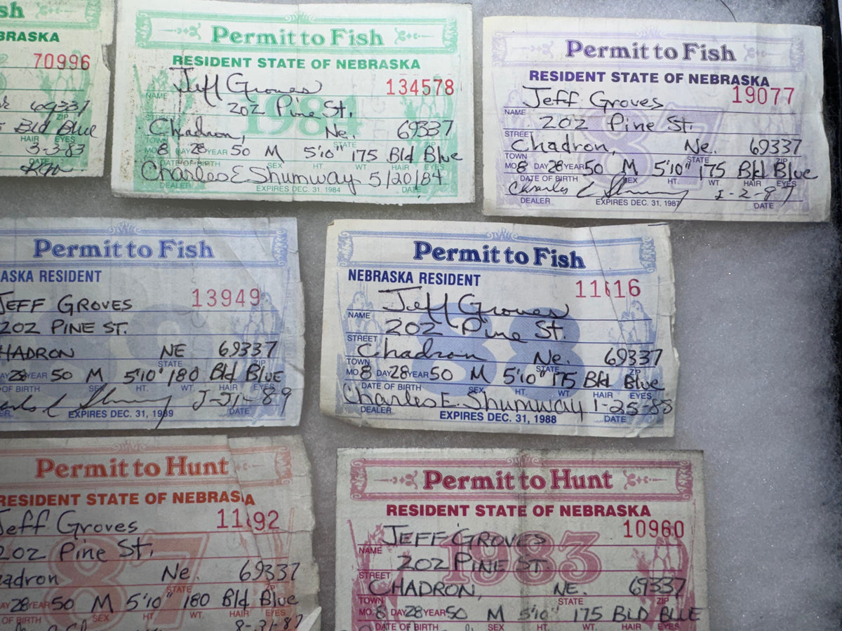 Vintage 1980s Nebraska Hunting & Fishing Permits Set of 7 License Ephemera