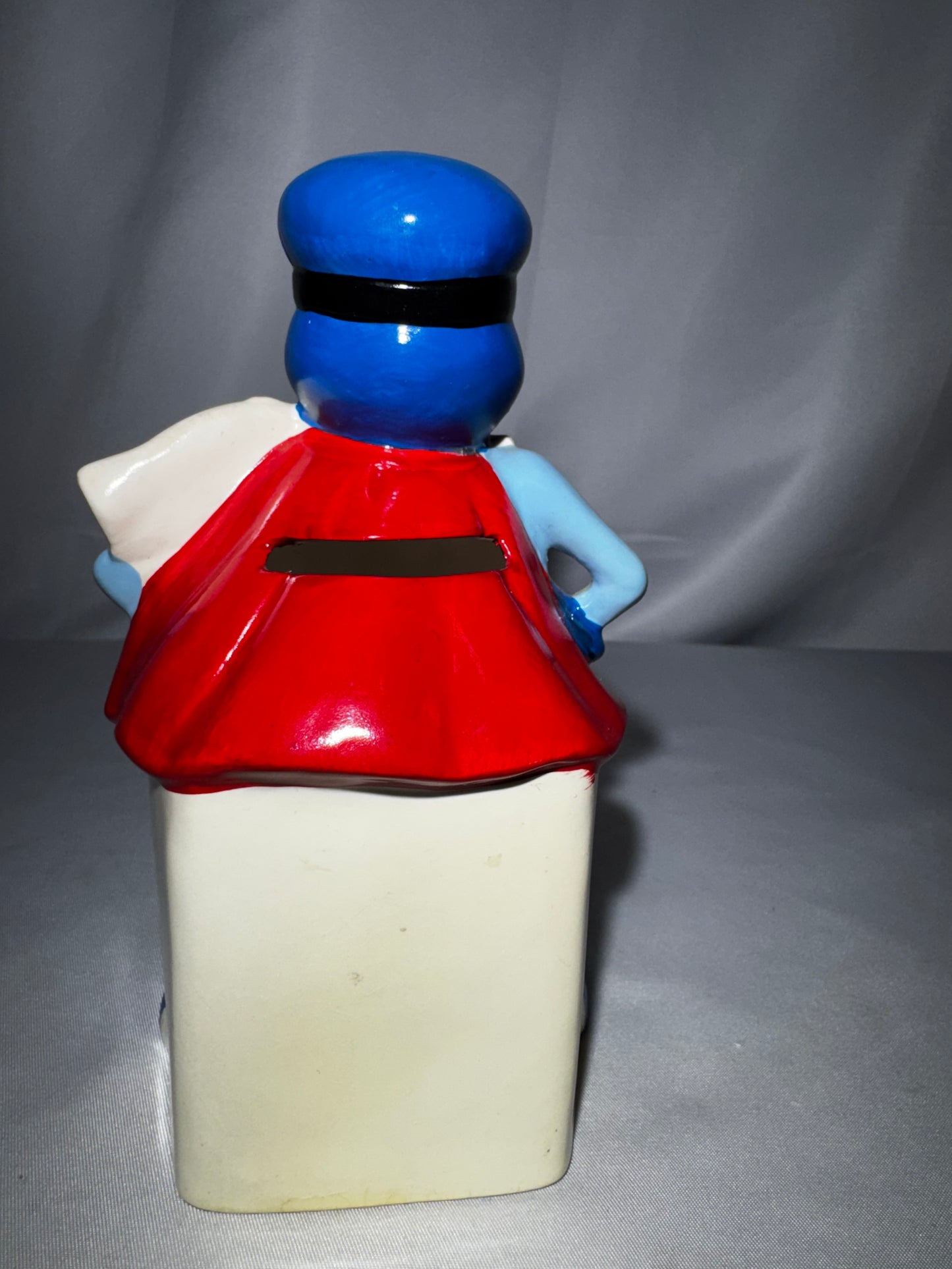 Vintage Rainier Bank M-Man Superhero Ceramic Coin Bank Japan 1960s 6” w/ Stopper