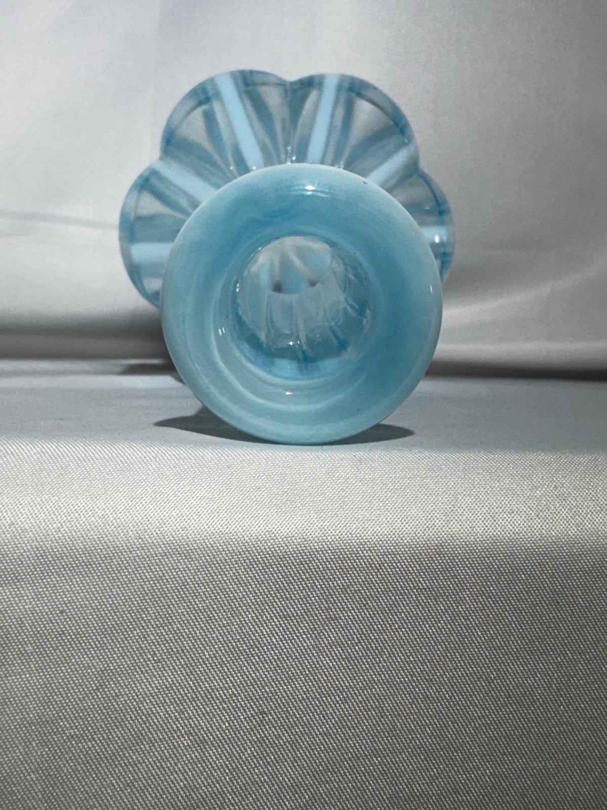 Antique EAPG Blue & White Stripe Barber Bottle Melon Base 7.5”